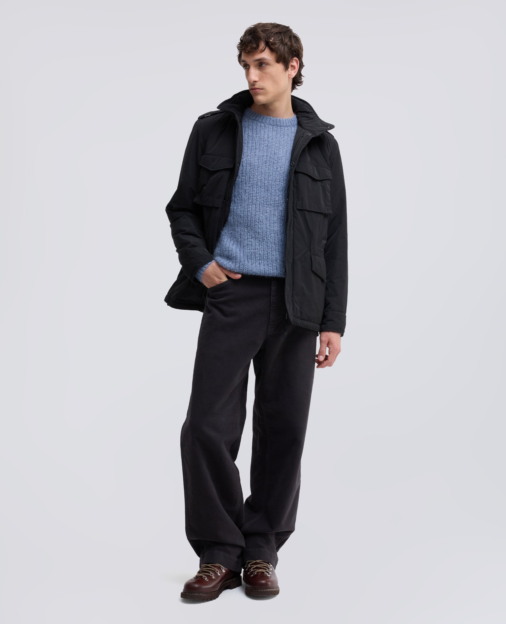 GERIPPTER RUNDHALS-STRICKPULLOVER AUS MOHAIR UND WOLLE - AZZURRO - ASPESI