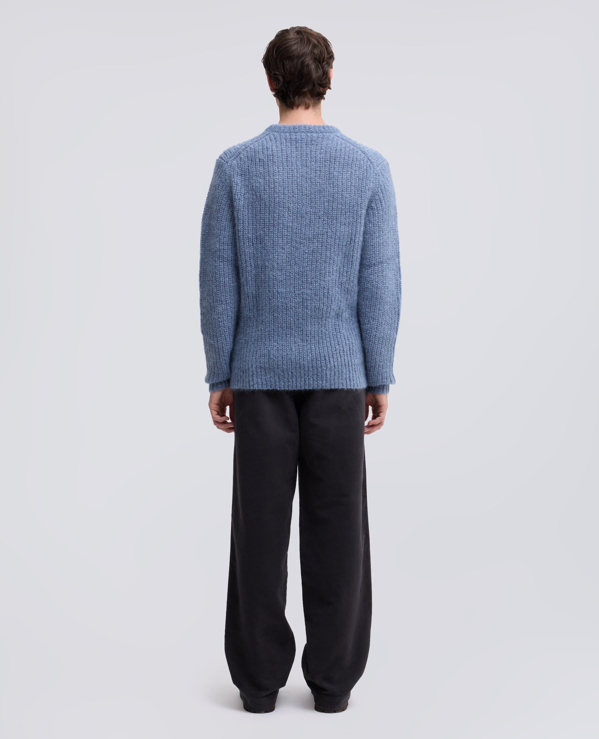 GERIPPTER RUNDHALS-STRICKPULLOVER AUS MOHAIR UND WOLLE - AZZURRO - ASPESI