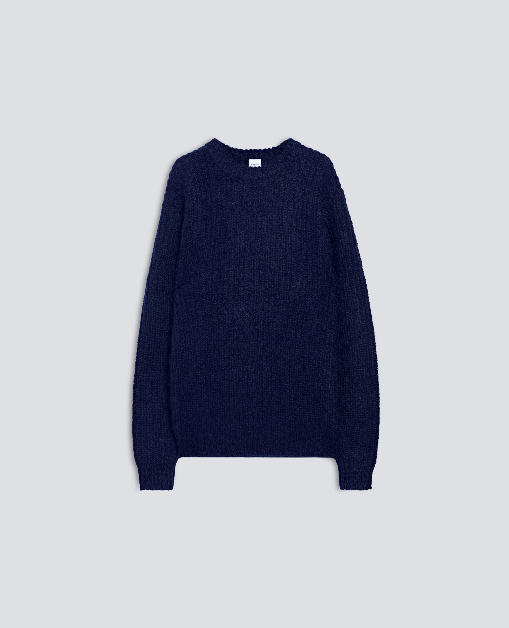 GERIPPTER RUNDHALS-STRICKPULLOVER AUS MOHAIR UND WOLLE - BLU - ASPESI