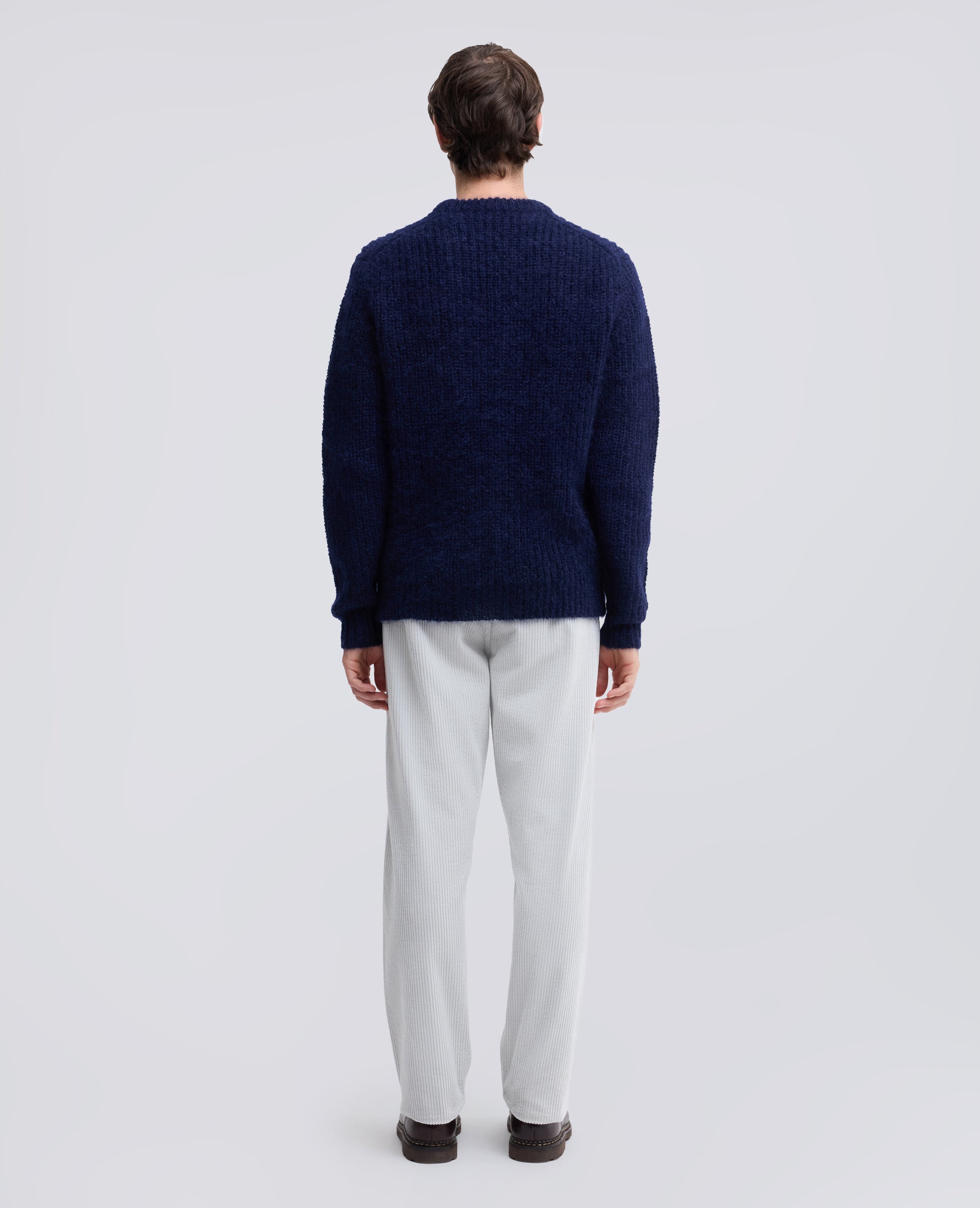 GERIPPTER RUNDHALS-STRICKPULLOVER AUS MOHAIR UND WOLLE - BLU - ASPESI