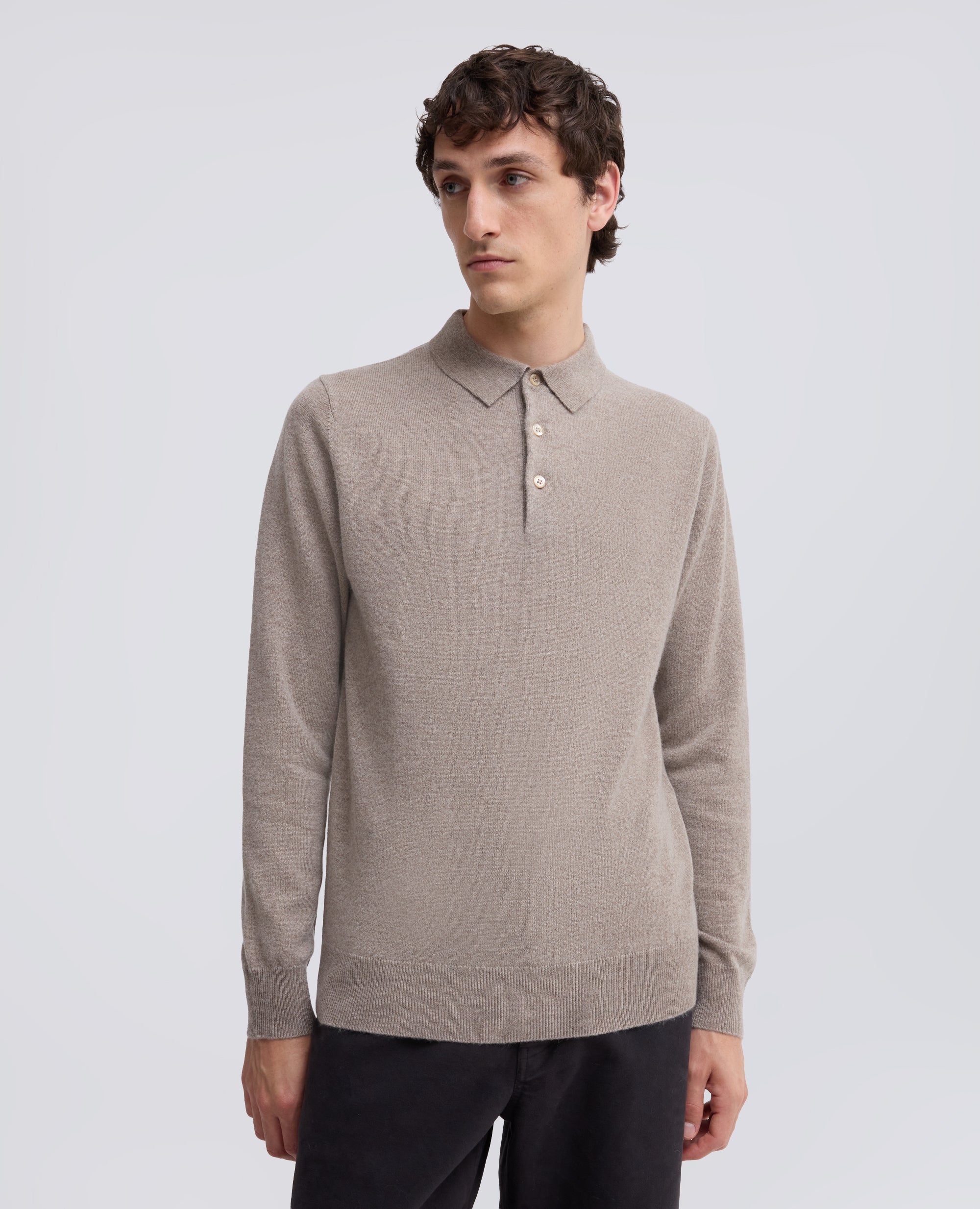 POLO A MANICHE LUNGHE IN LANA E CHASHMERE - BEIGE - ASPESI