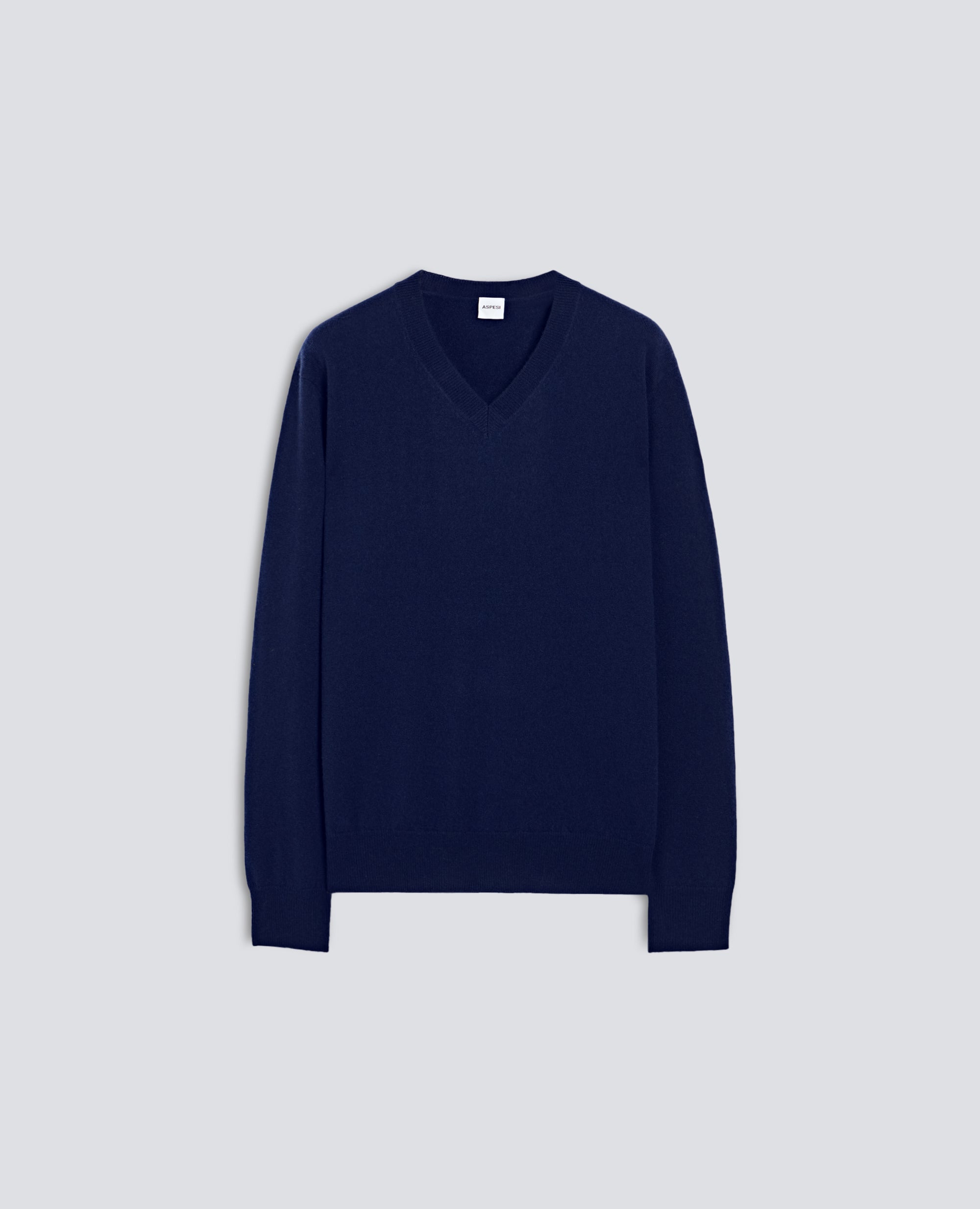 MAGLIA SCOLLO A -V- IN LANA E CHASHMERE - BLU - ASPESI