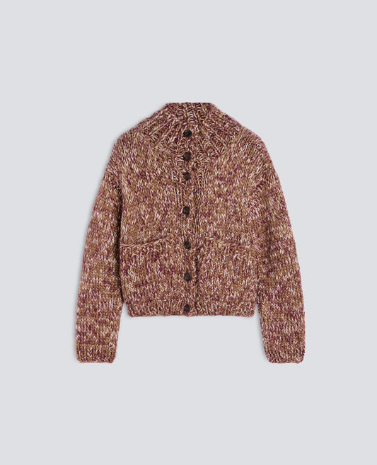 CARDIGAN FATTO A MANO IN LANA VERGINE E MOHAIR - NOCCIOLA