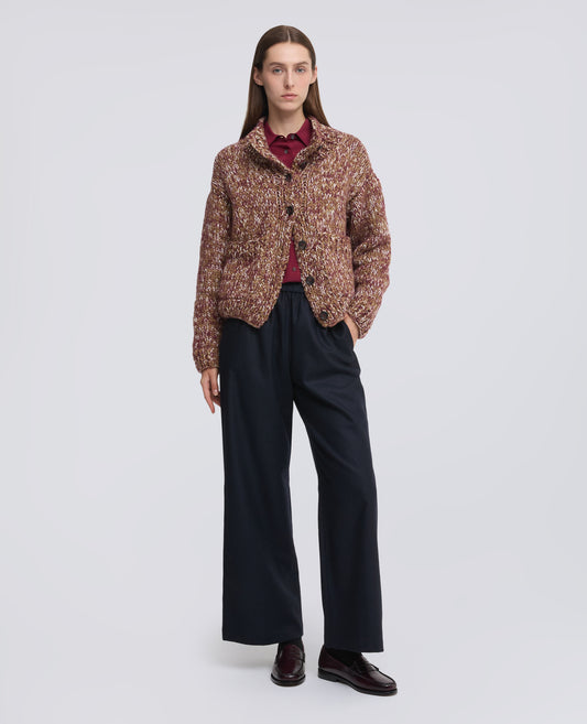 CARDIGAN FATTO A MANO IN LANA VERGINE E MOHAIR - NOCCIOLA
