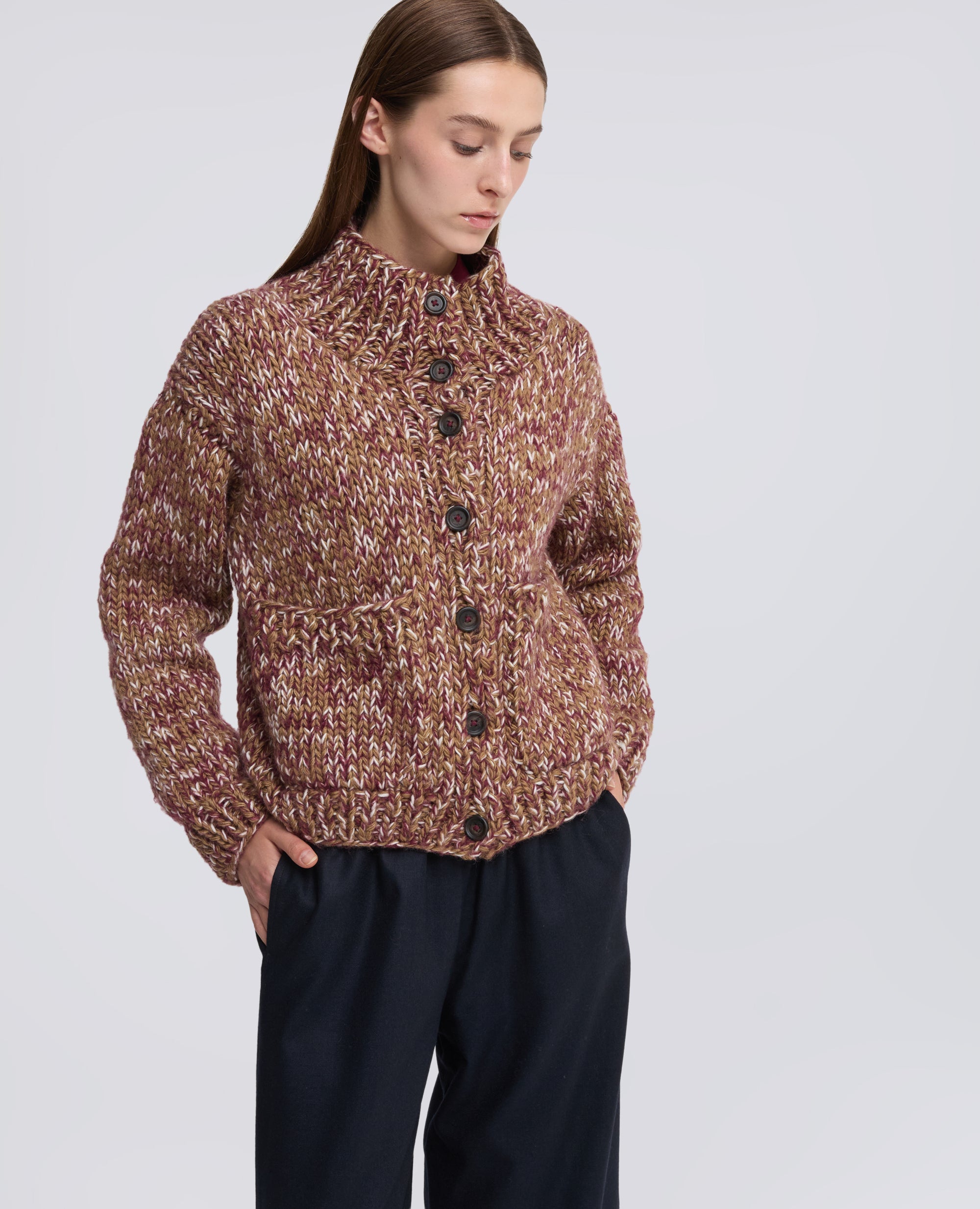 CARDIGAN FATTO A MANO IN LANA VERGINE E MOHAIR - BEIGE - ASPESI