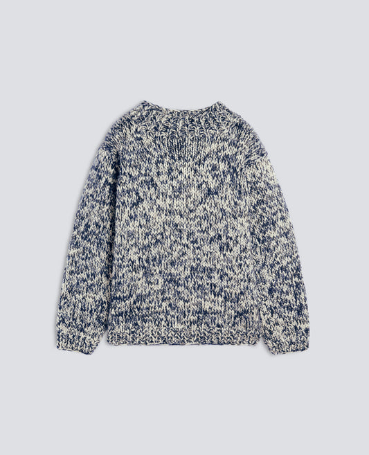 RUNDHALS-STRICKPULLOVER MIT HOHEM KRAGEN, HANDGEFERTIGT AUS SCHURWOLLE UND MOHAIR - MEHRFARBEN - ASPESI