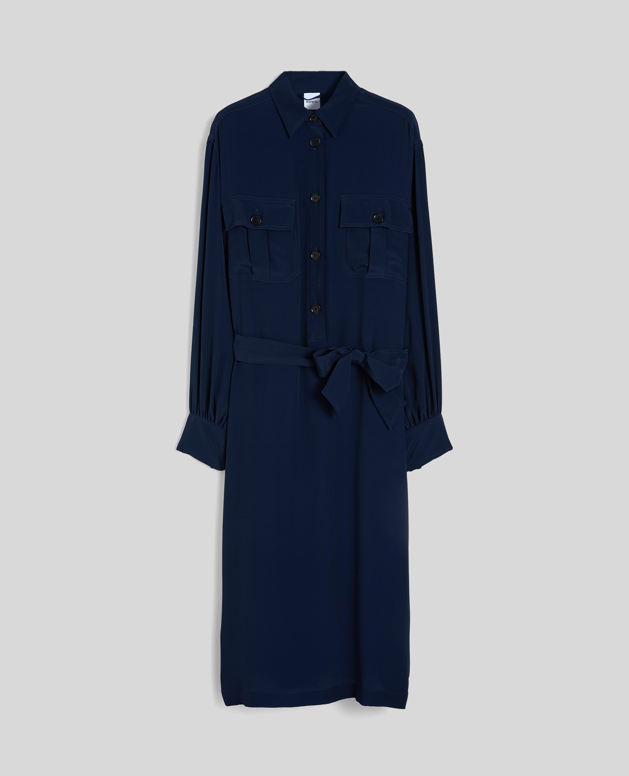 ABITO LUNGO IN CRÃPE DE CHINE DI SETA-NAVY-NAVY-AZUL MARINO-NAVY-NAVY