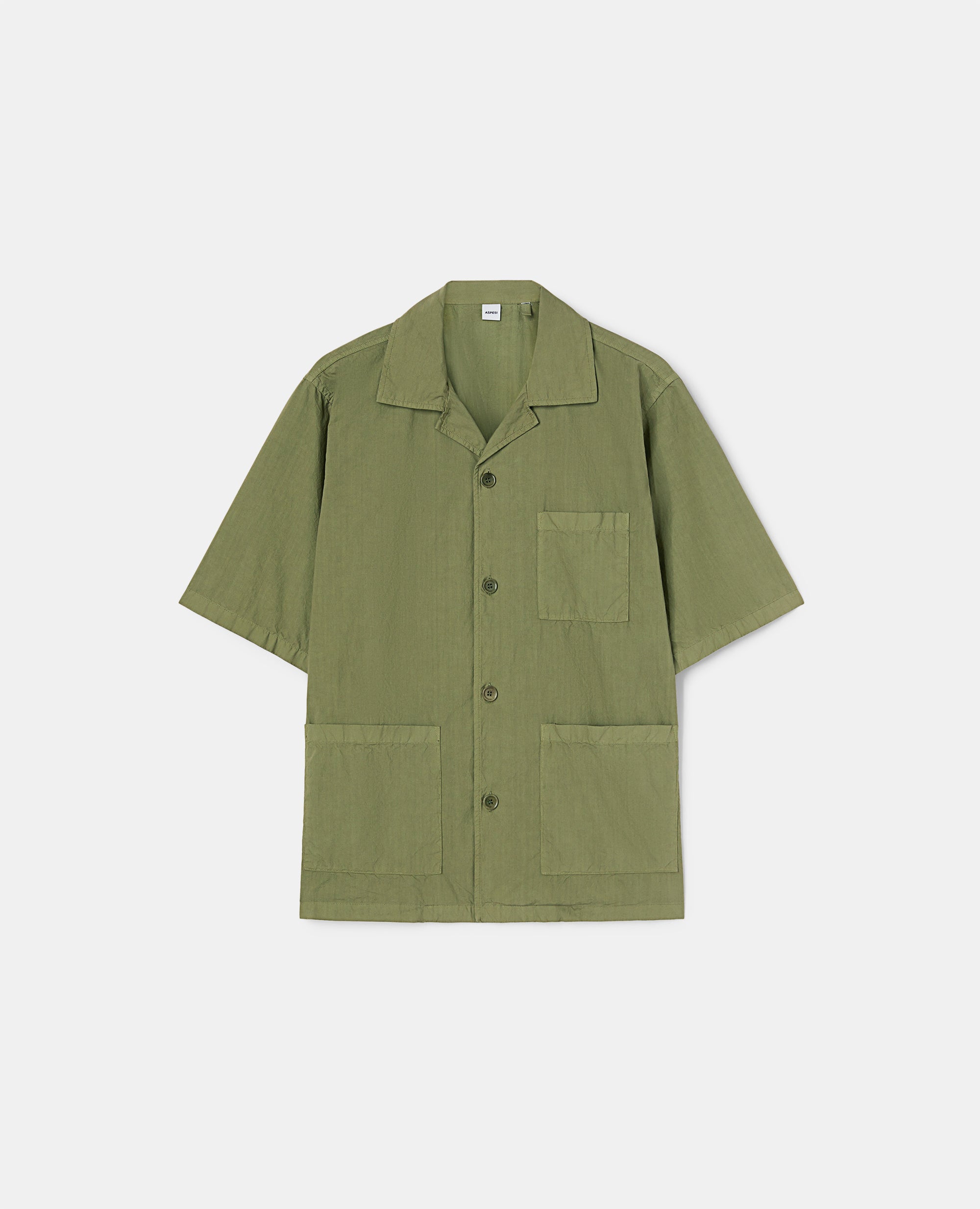 CAMICIA A MANICHE CORTE IN POPELINE DI COTONE-MILITARE-MILITARY-MILITAR-MILITAR-MILITAIRE