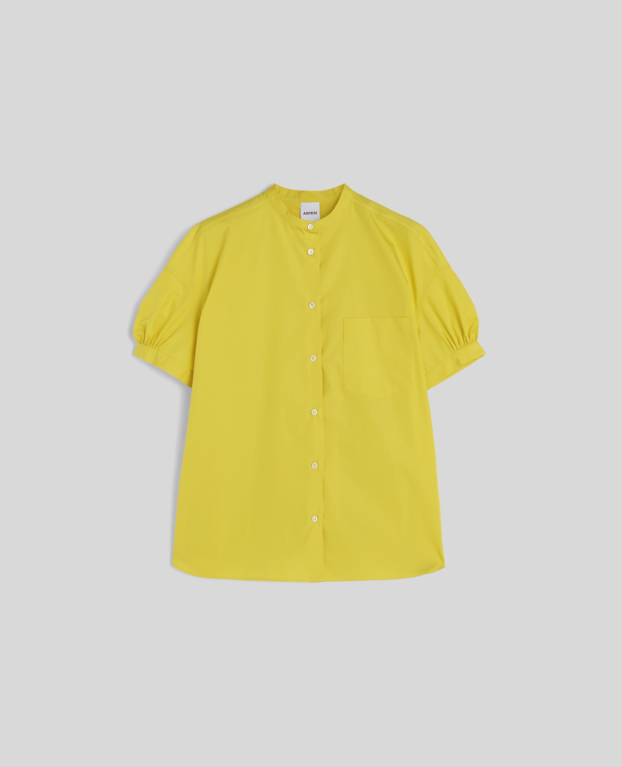 CAMICIA A MANICHE CORTE IN POPELINE-GIALLO-YELLOW-AMARILLO-GELB-JAUNE