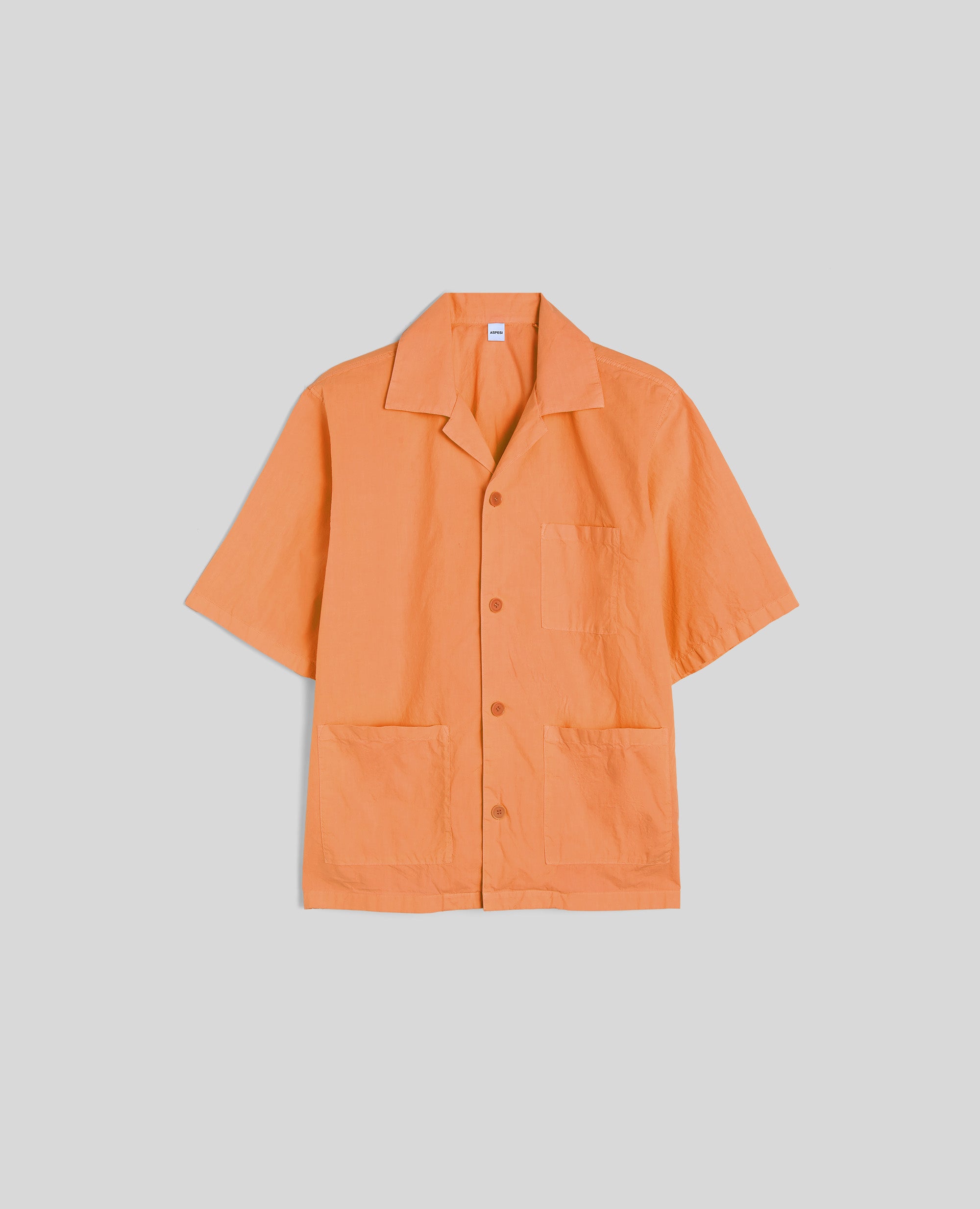 CAMICIA BOWLING IN POPELINE DI COTONE-ARANCIO-ORANGE-NARANJA-ORANGE-ORANGE