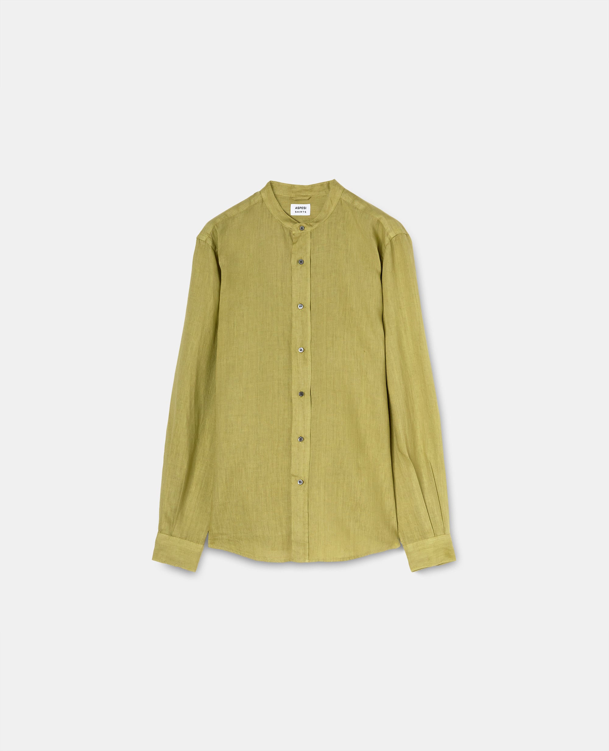 Camicia coreana in lino leggero-VERDE-GREEN-VERDE-GRUN-VERT