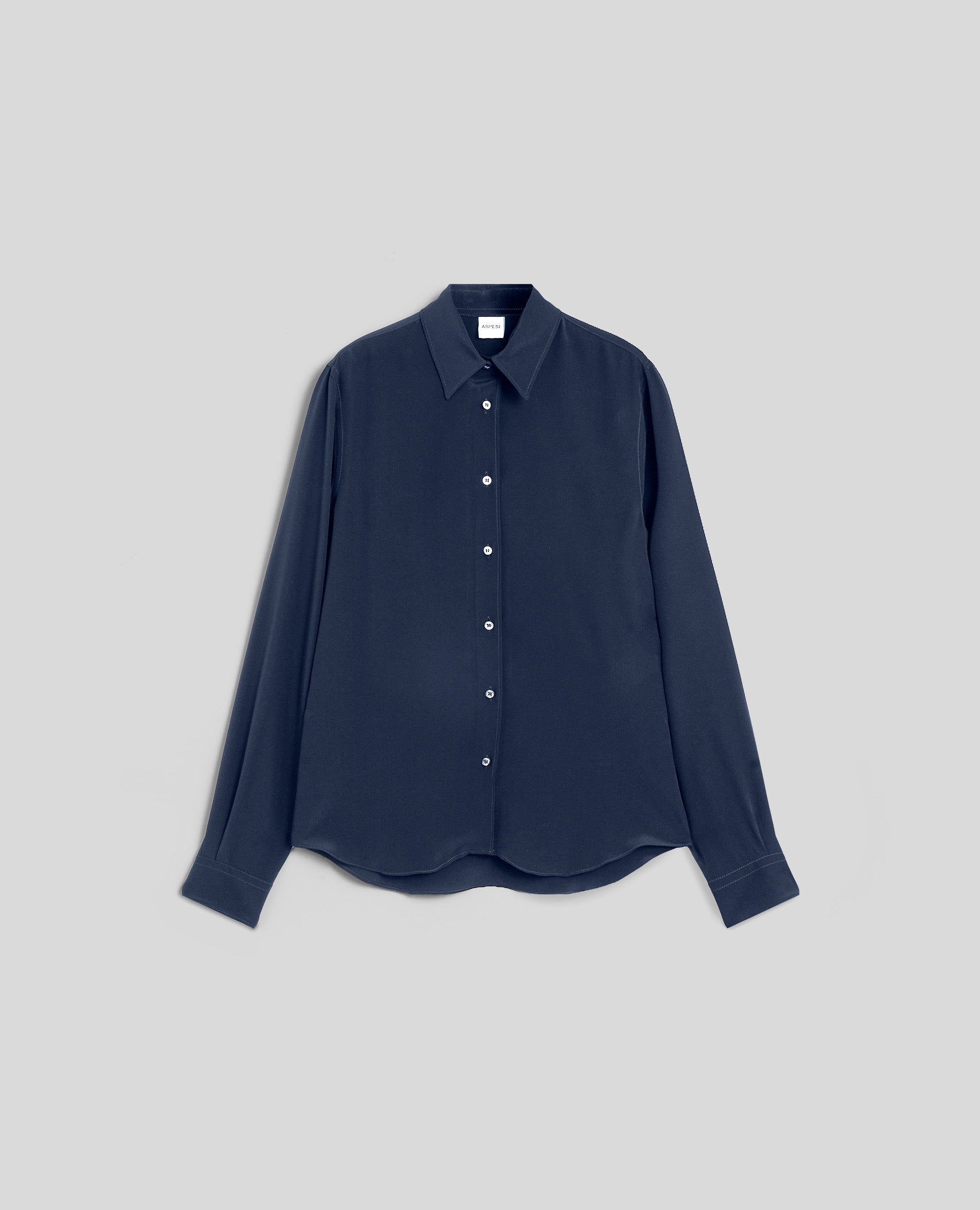 CAMICIA IN CREPE DE CHINE DI SETA-BLU NAVY-NAVY BLUE-AZUL MARINO-MARINEBLAU-BLEU MARINE