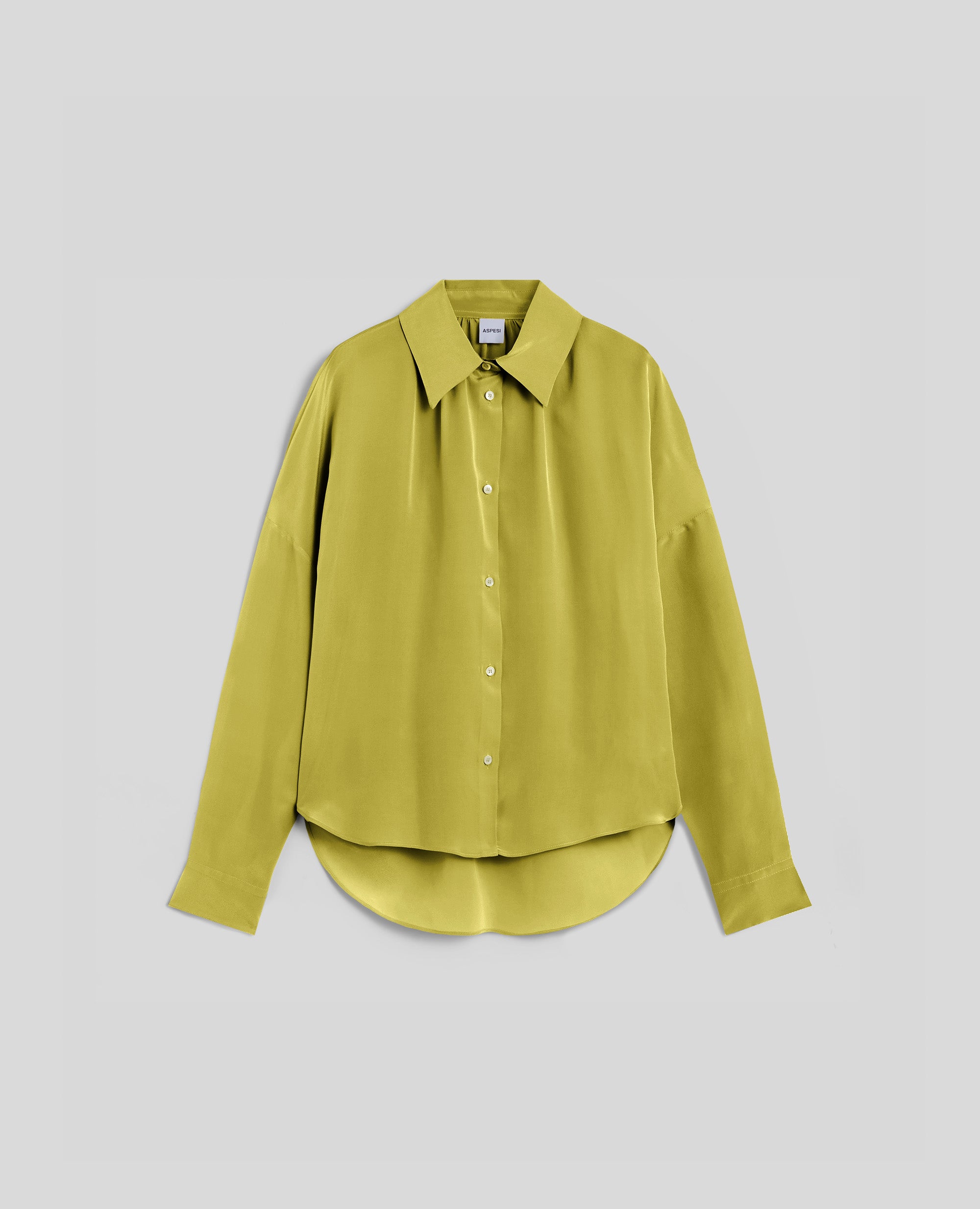 CAMICIA IN CREPE DE CHINE DI SETA-SENAPE-MUSTARD YELLOW-MOSTAZA-SENF-MOUTARDE