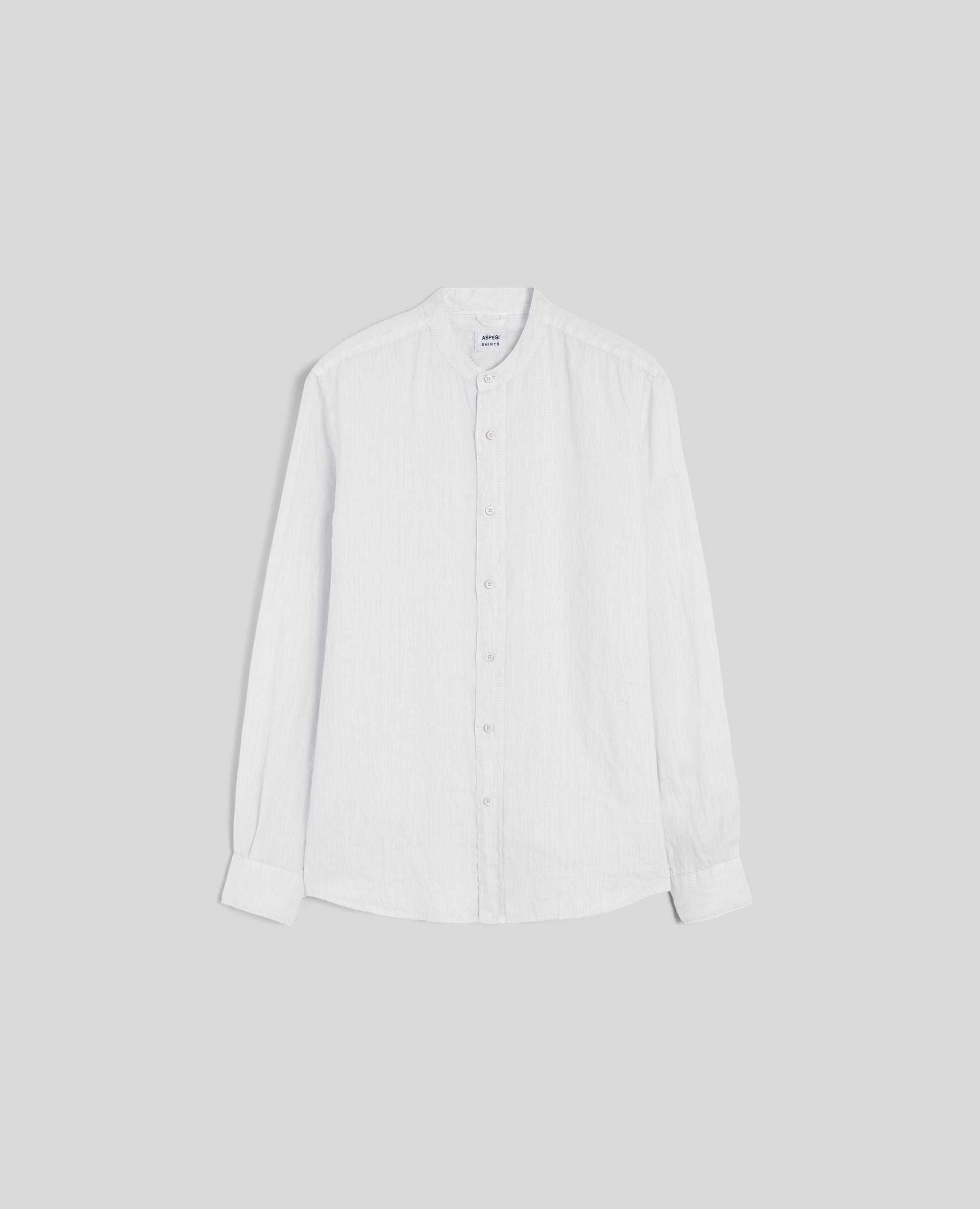 CAMICIA IN LINO COLLO ALLA COREANA-BIANCO-WHITE-BLANCO-WEISS-BLANC