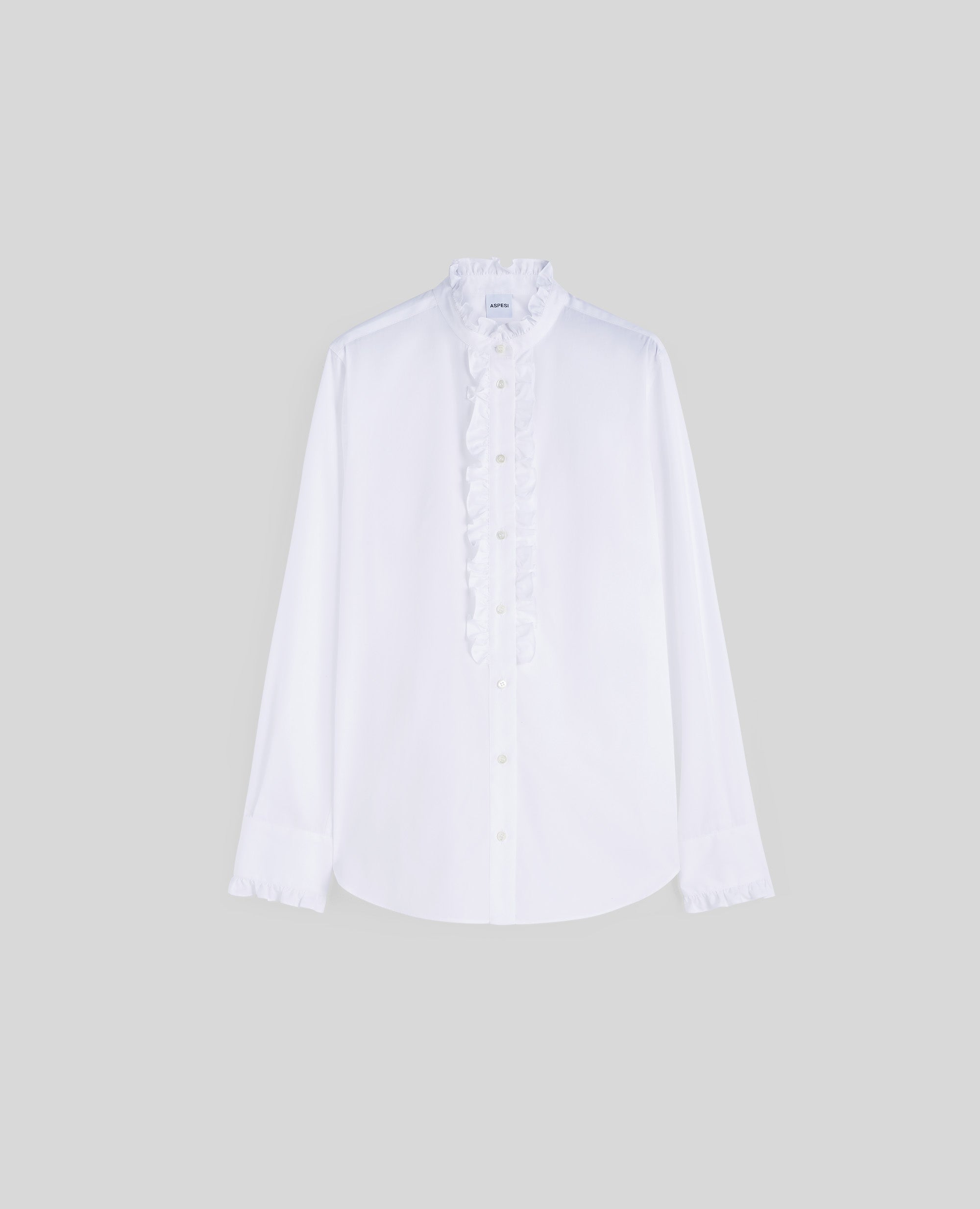 CAMICIA IN POPELINE CON COLLO ALLA COREANA-BIANCO-WHITE-BLANCO-WEISS-BLANC