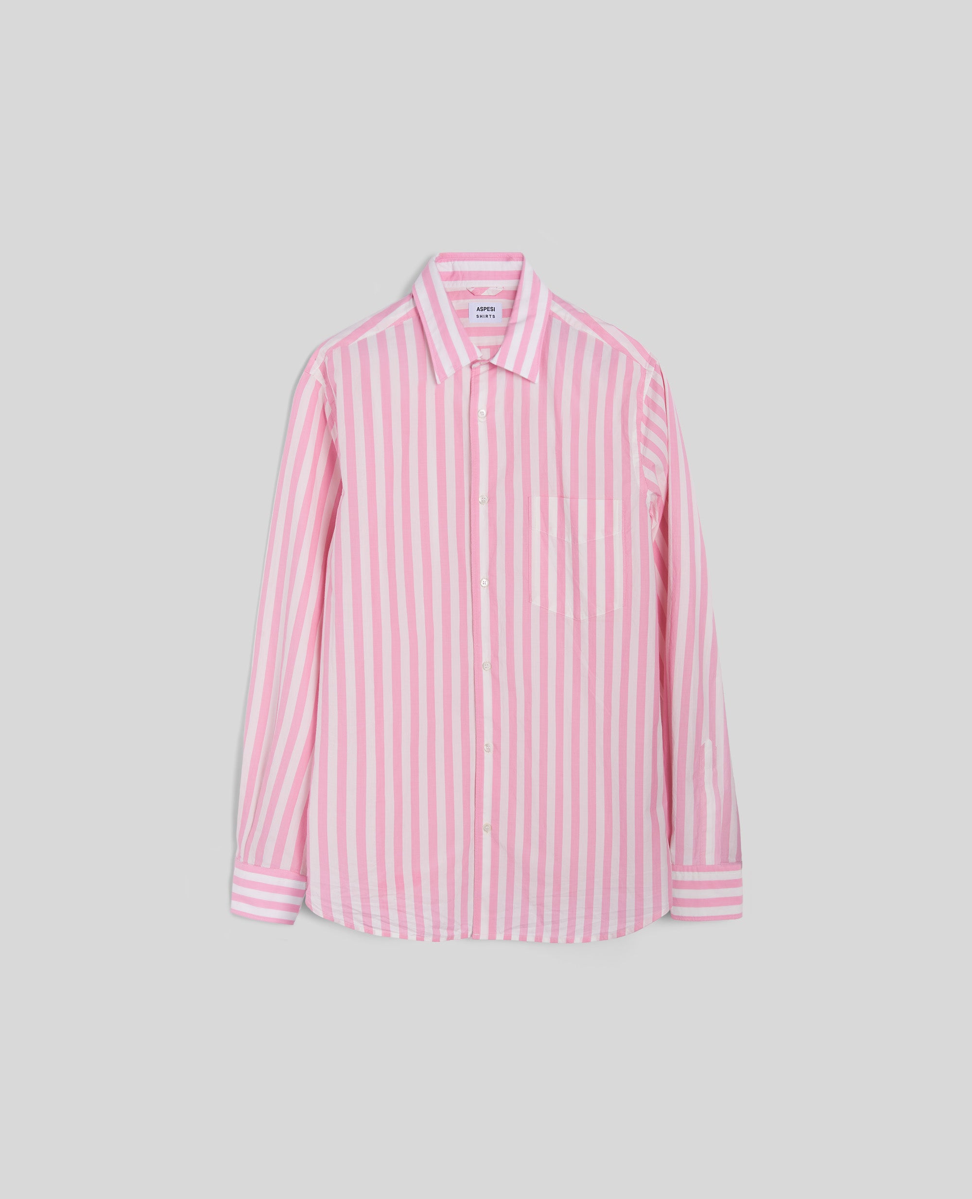 CAMICIA IN POPELINE DI COTONE A RIGHE-RIGA ROSA-PINK STRIPED-RAYA ROSA-STREIFEN ROSA-RAYURE ROSE