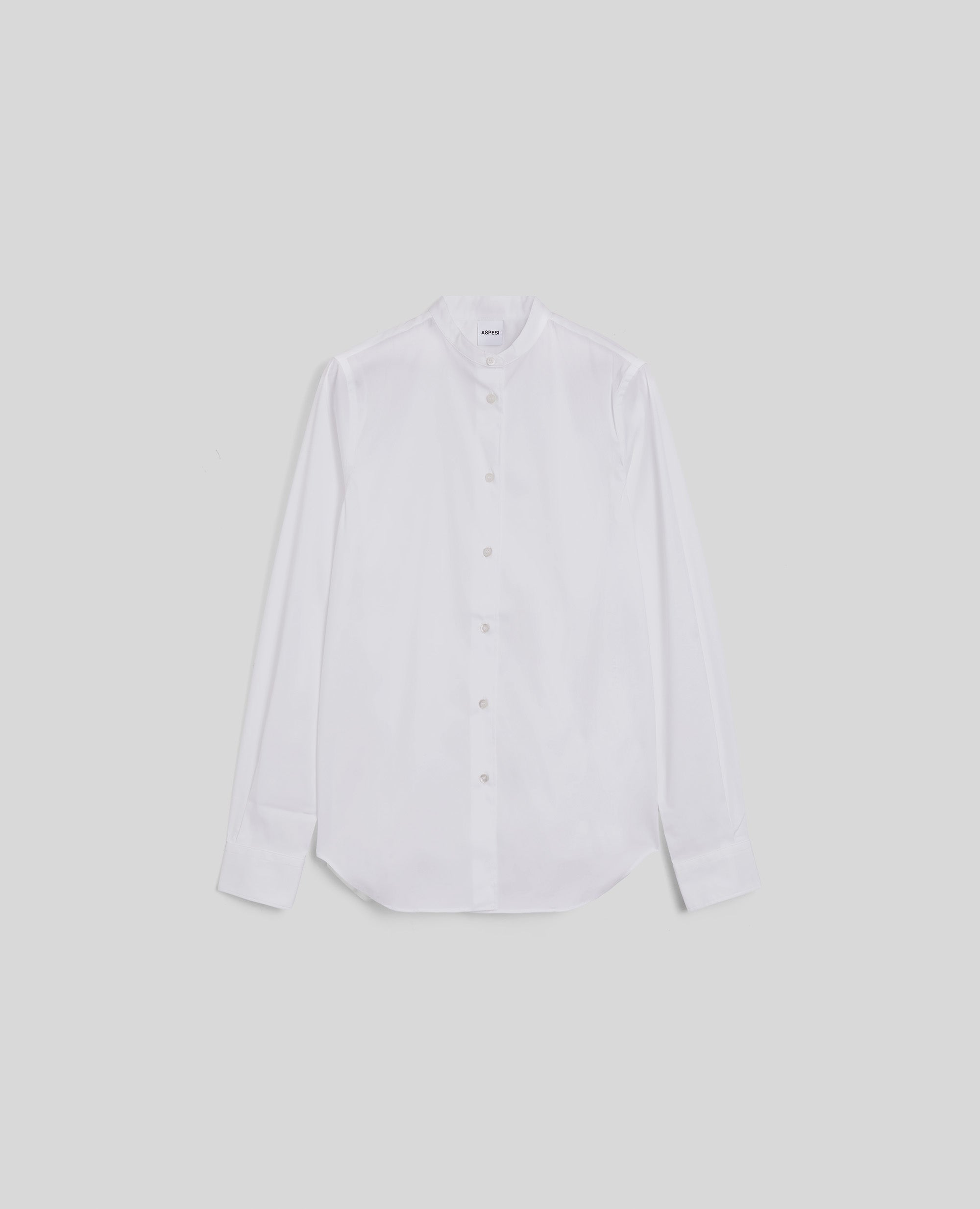 CAMICIA IN POPELINE DI COTONE CON COLLO ALLA COREANA-BIANCO-WHITE-BLANCO-WEISS-BLANC