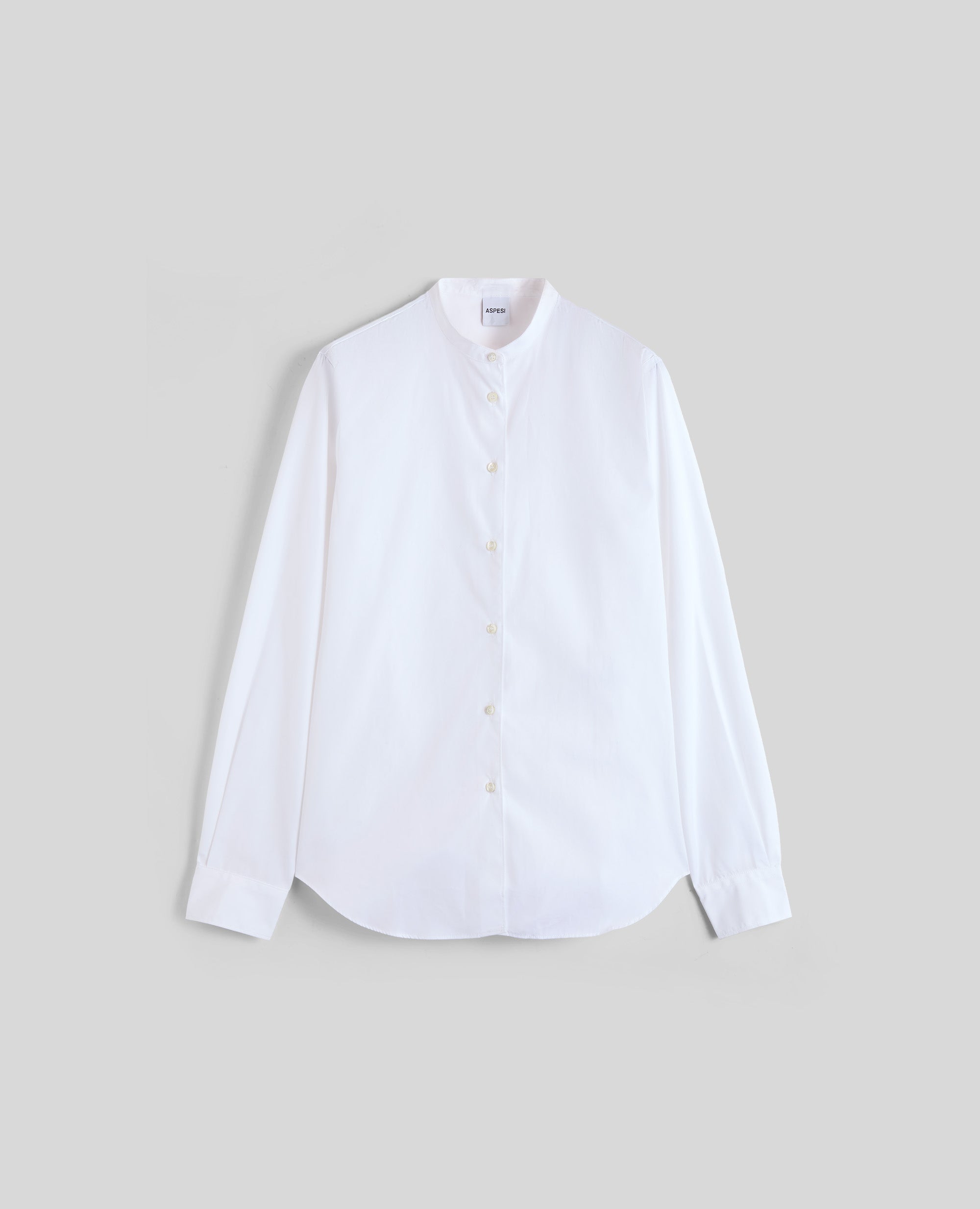 CAMICIA IN POPELINE DI COTONE CON COLLO ALLA COREANA-BIANCO-WHITE-BLANCO-WEISS-BLANC