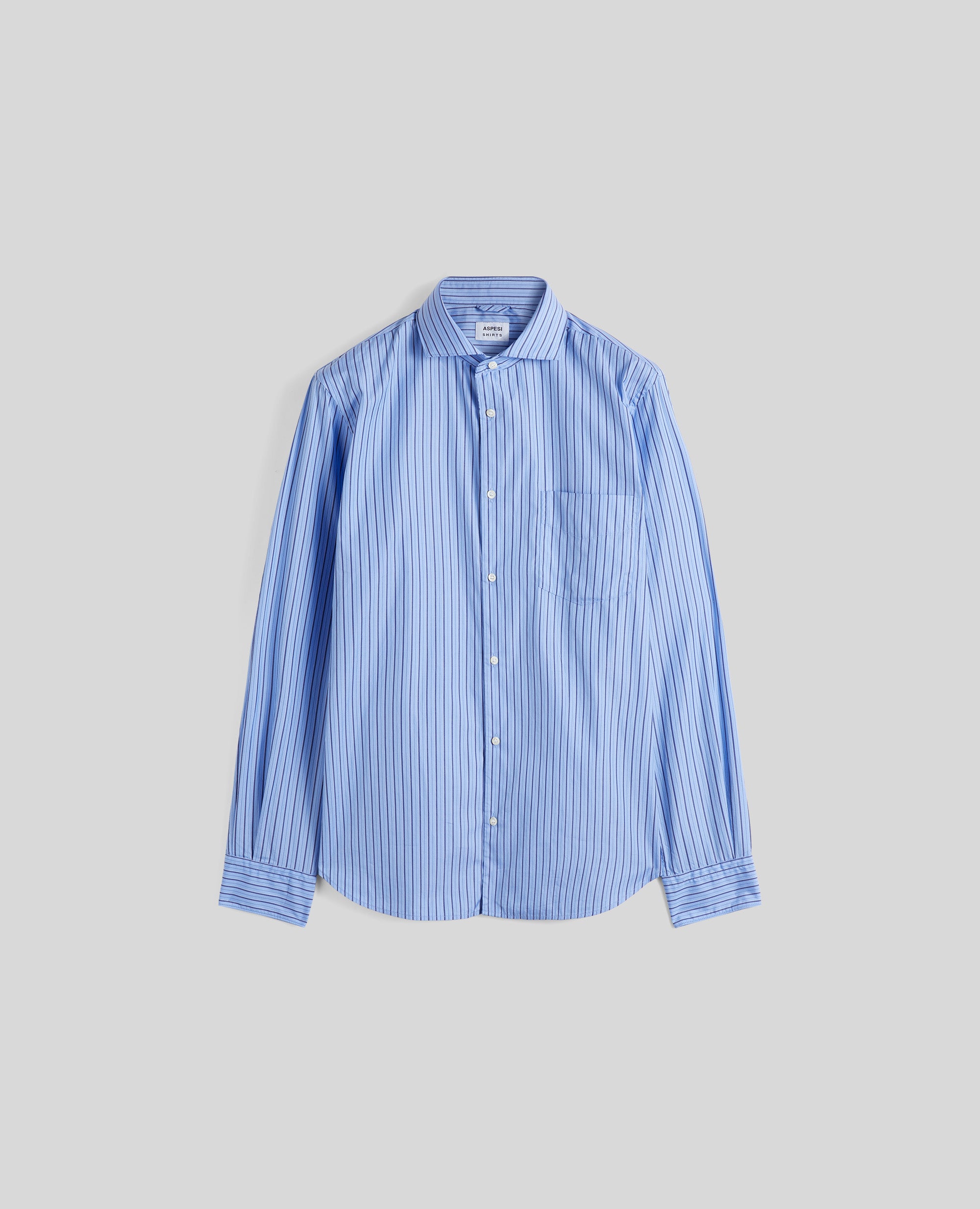 CAMICIA IN POPELINE DI COTONE RIGATO-RIGA BLU-BLUE STRIPE-RAYA AZUL OSCURO-BLAUE STREIFEN-RAYURES BLEUES