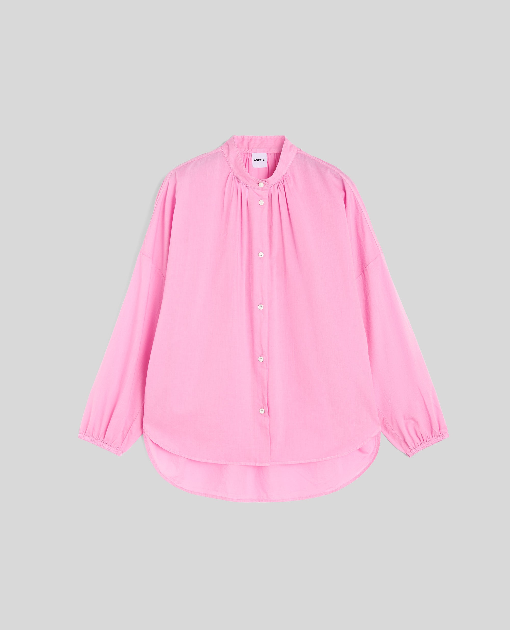 CAMICIA IN COTONE CON COLLO ALLA COREANA-ROSA-PINK-ROSA-ROSA-ROSE