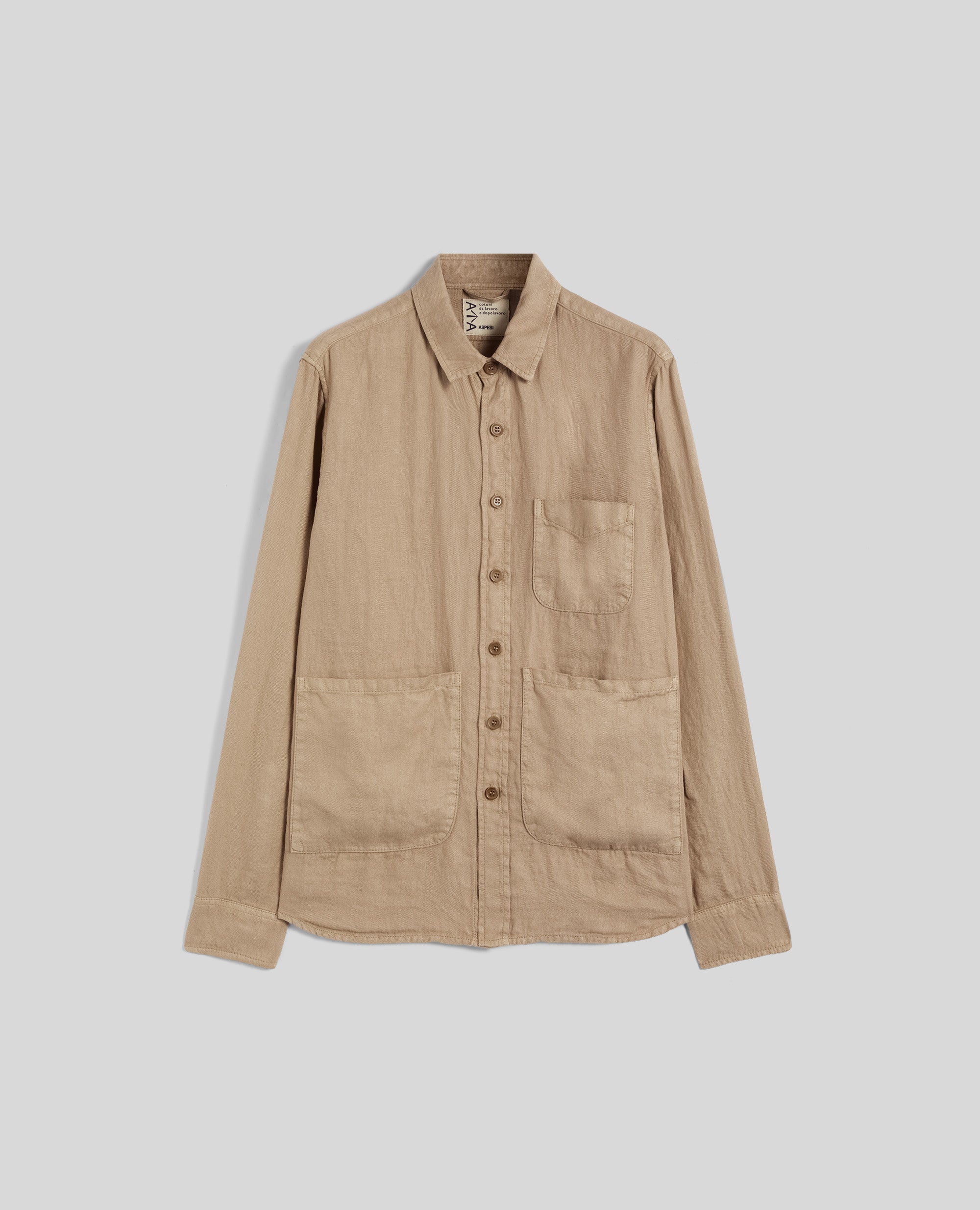 CAMICIA UTILITY IN GABARDINA DI CANAPA NATURALE-SABBIA-SAND-ARENA-SAND-SABLE