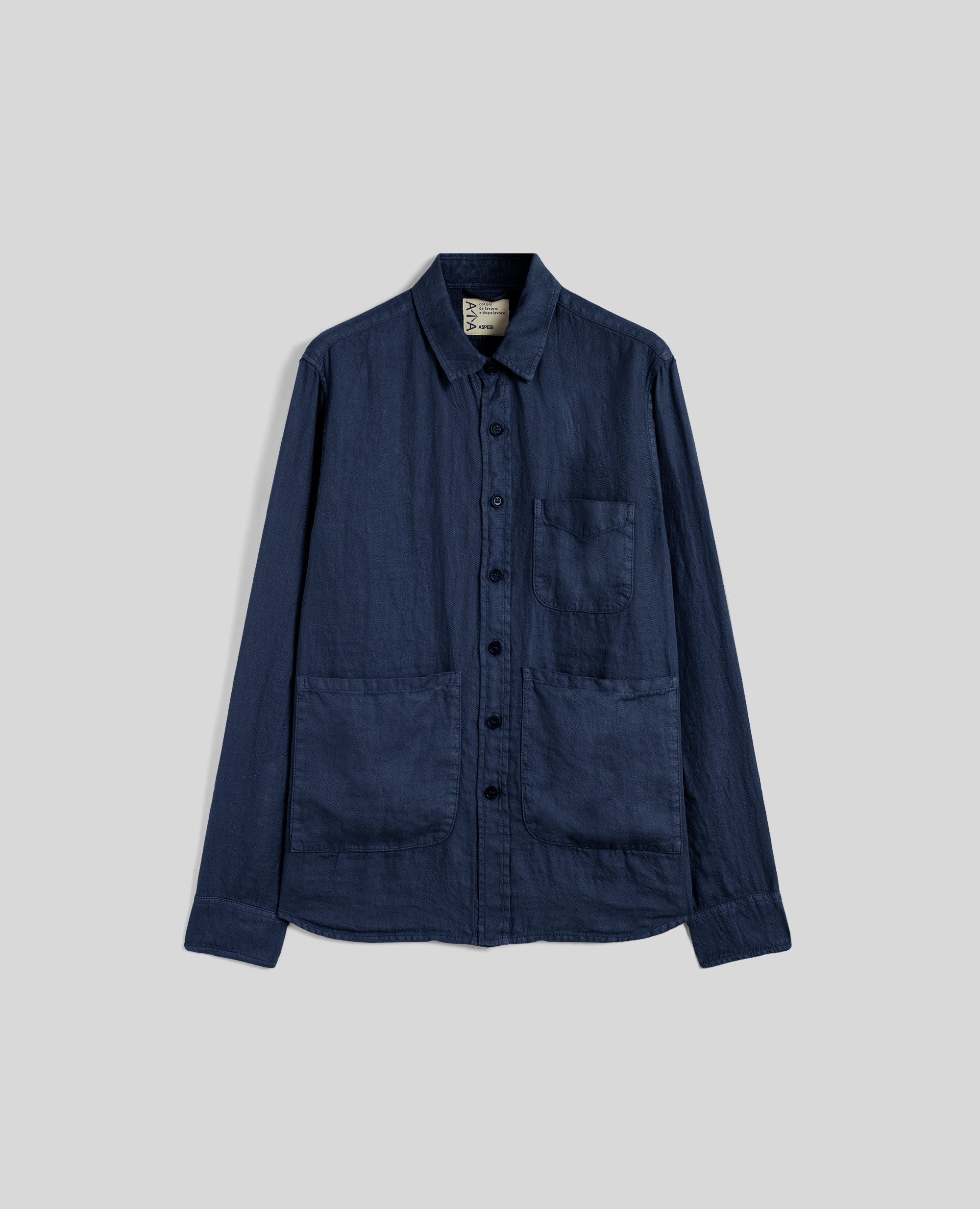 CAMICIA UTILITY IN GABARDINA DI CANAPA NATURALE-NAVY-NAVY-AZUL MARINO-NAVY-NAVY