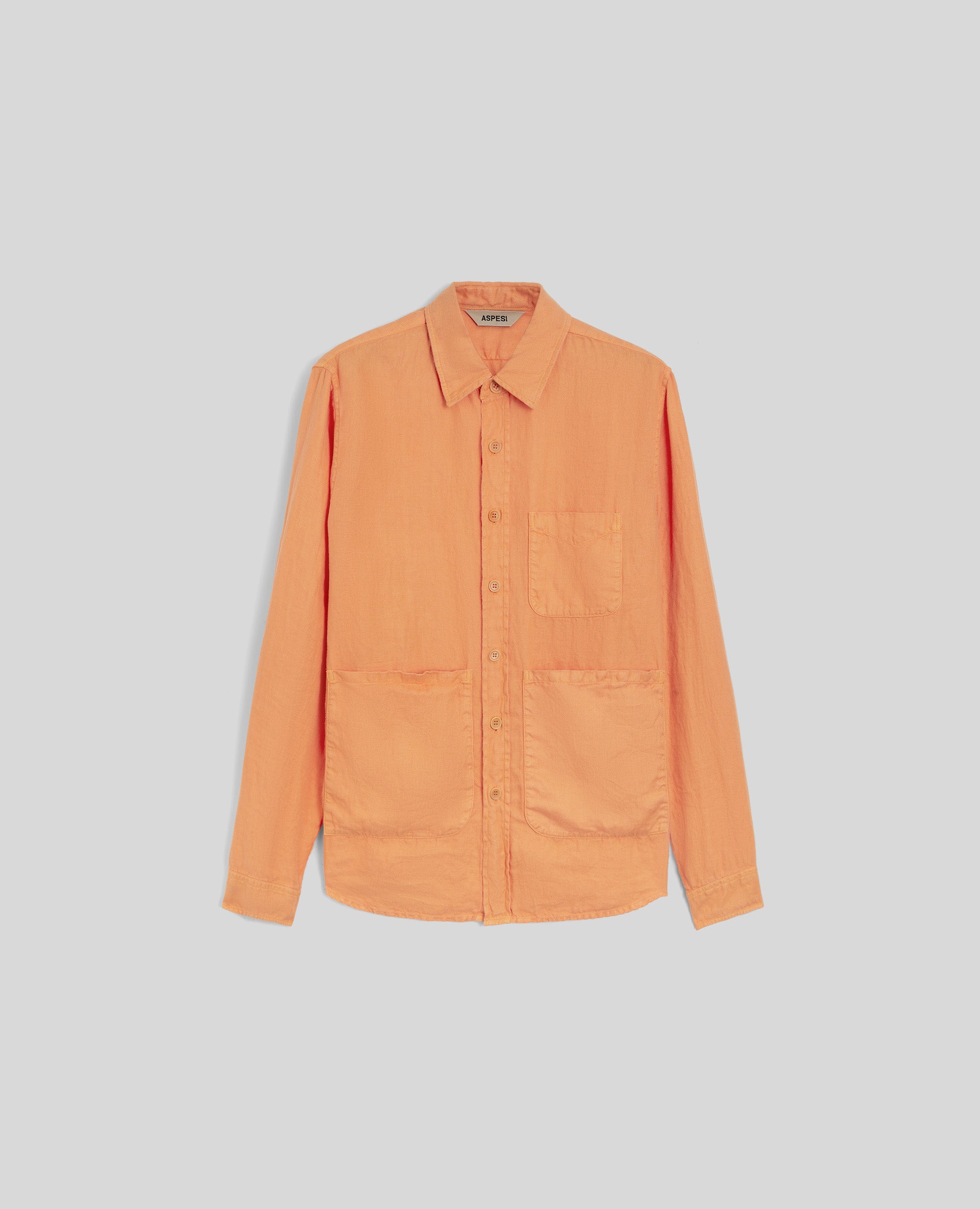 CAMICIA UTILITY IN GABARDINA DI CANAPA NATURALE-ARANCIO-ORANGE-NARANJA-ORANGE-ORANGE