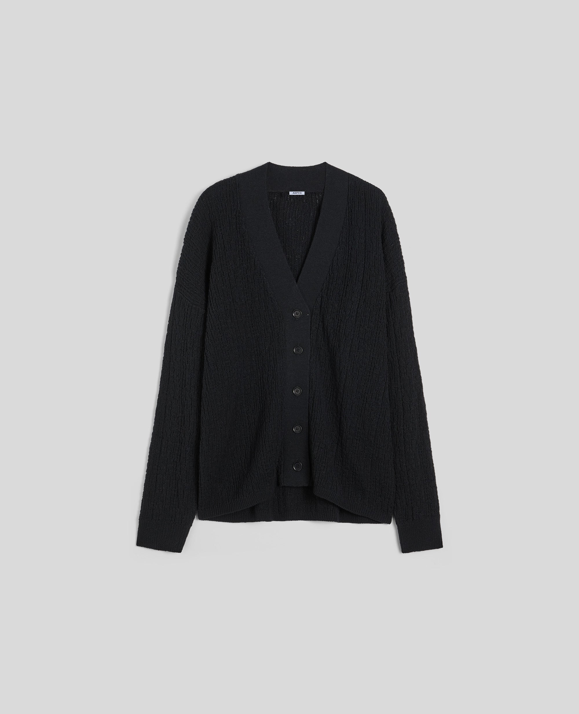 CARDIGAN IN COTONE E CANAPA CON INTRECCIO-NERO-BLACK-NEGRO-SCHWARZ-NOIR