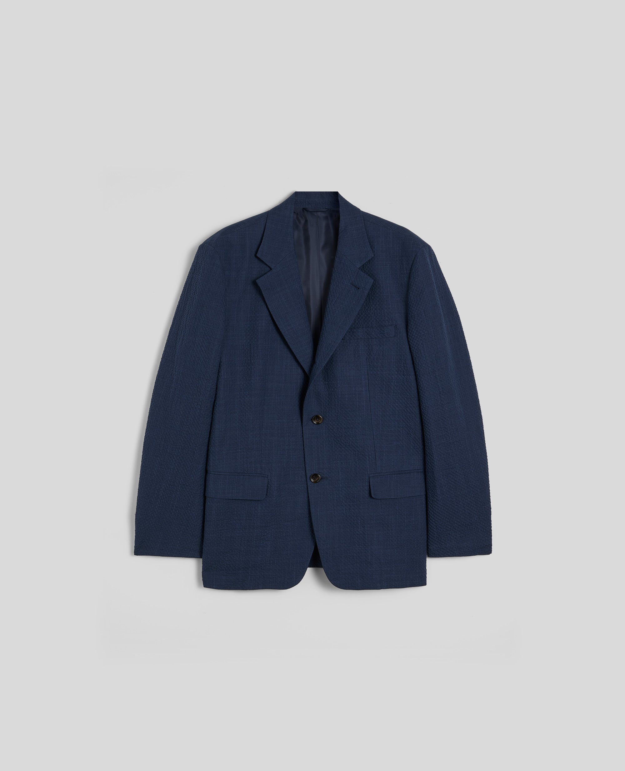 BLAZER JAMES IN SEERSUCKER DI COTONE E LINO-NAVY-NAVY-AZUL MARINO-NAVY-NAVY