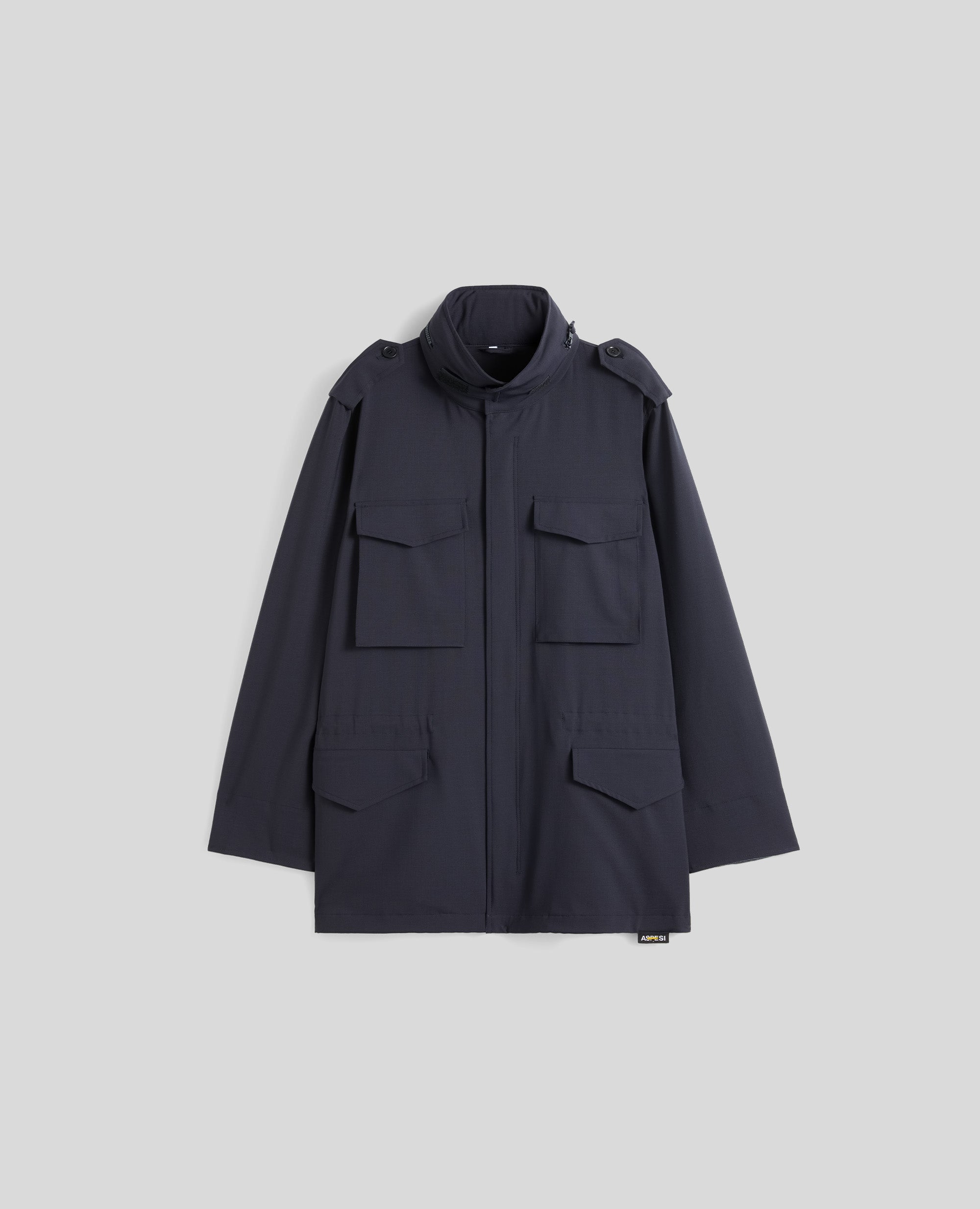 FIELD JACKET IN TELA DI LANA-POLIESTERE-NAVY-NAVY-AZUL MARINO-NAVY-NAVY