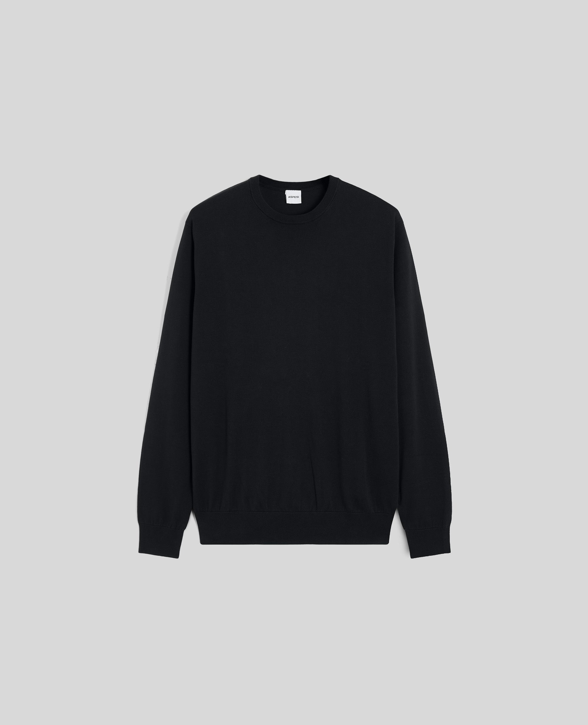 MAGLIA GIROCOLLO IN COTONE-NERO-BLACK-NEGRO-SCHWARZ-NOIR