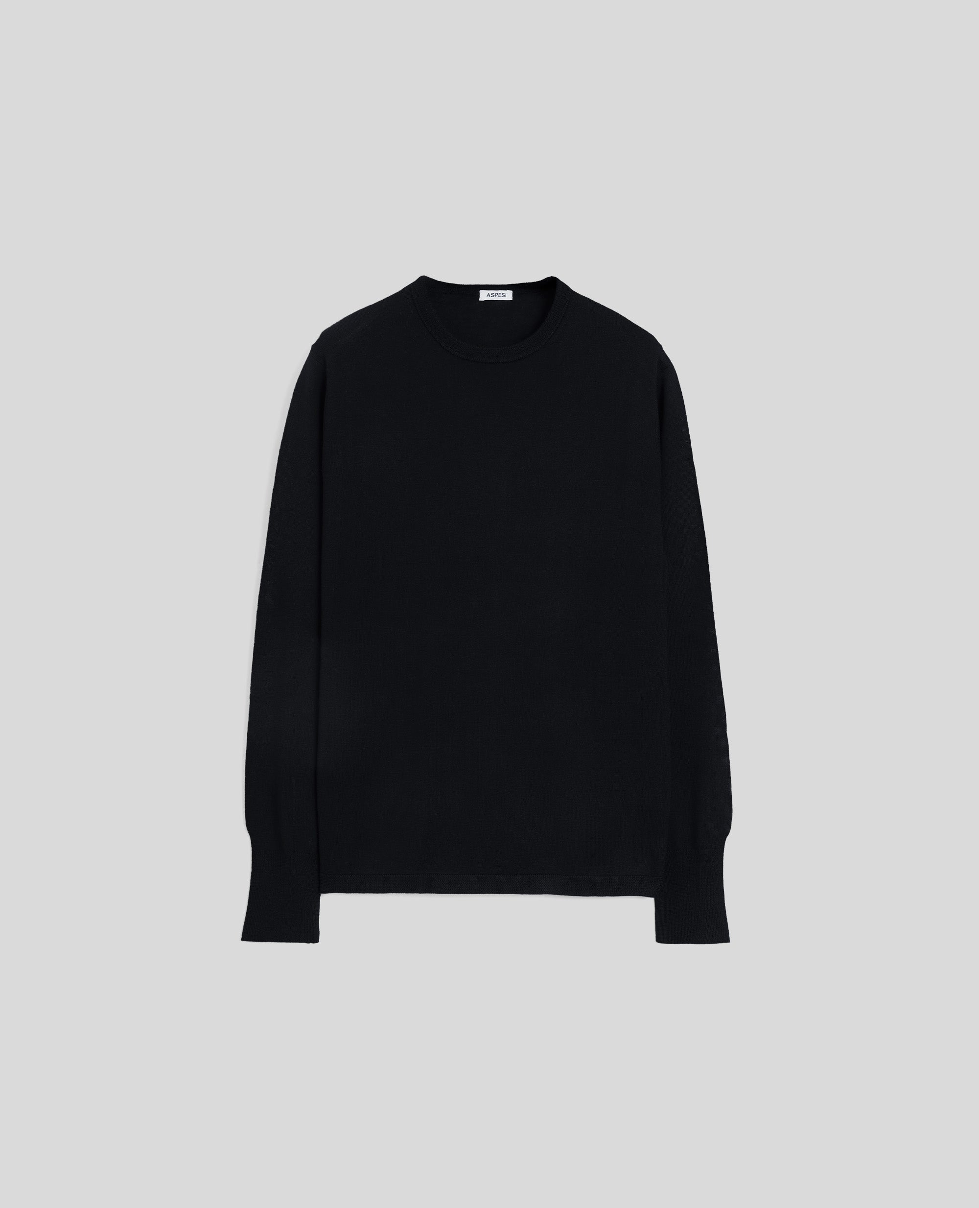 MAGLIA GIROCOLLO IN LANA MERINO-NERO-BLACK-NEGRO-SCHWARZ-NOIR