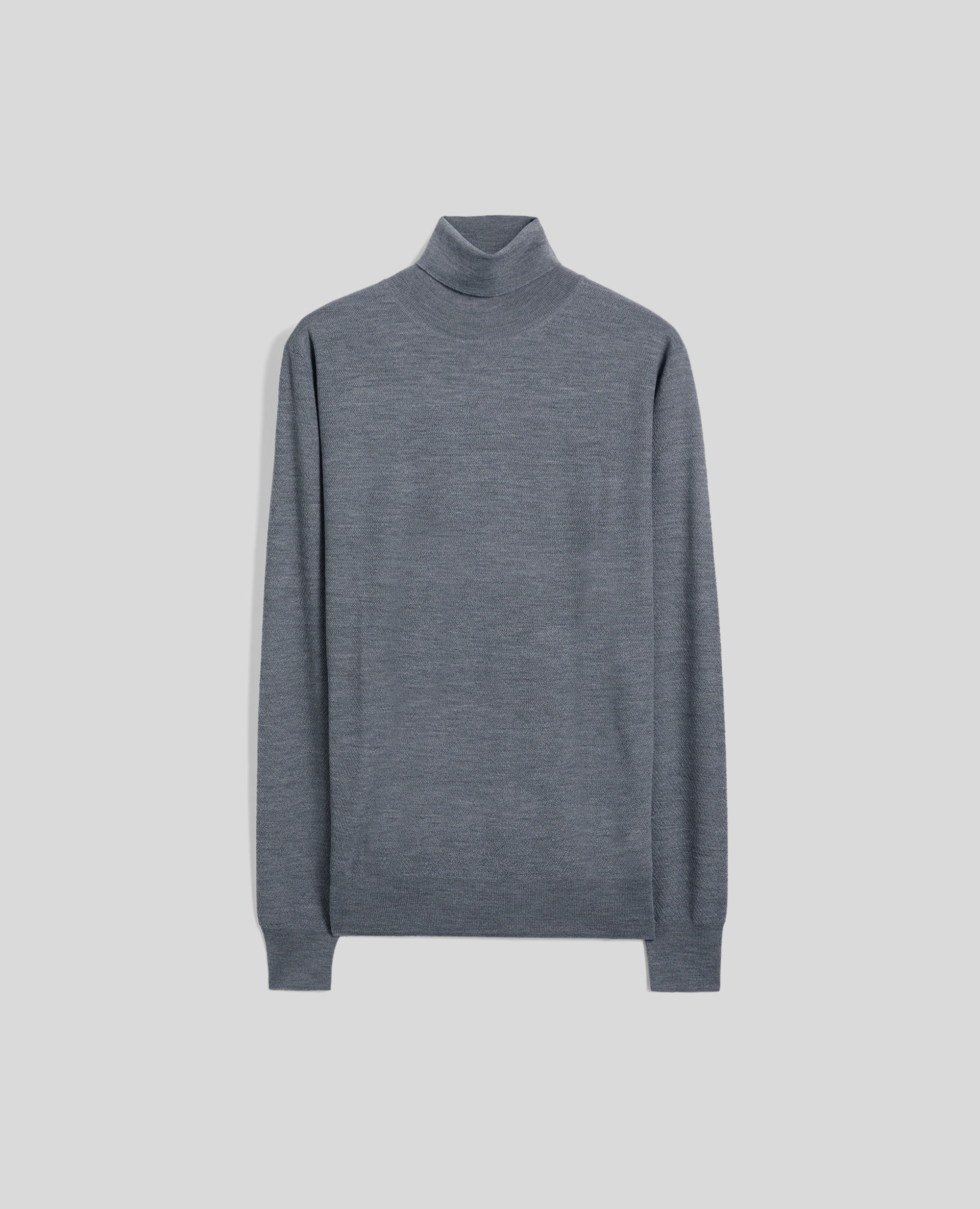 MAGLIONE DOLCEVITA IN LANA MERINO A PUNTO WAFFLE-GRIGIO-GREY-GRIS-GRAU-GRIS