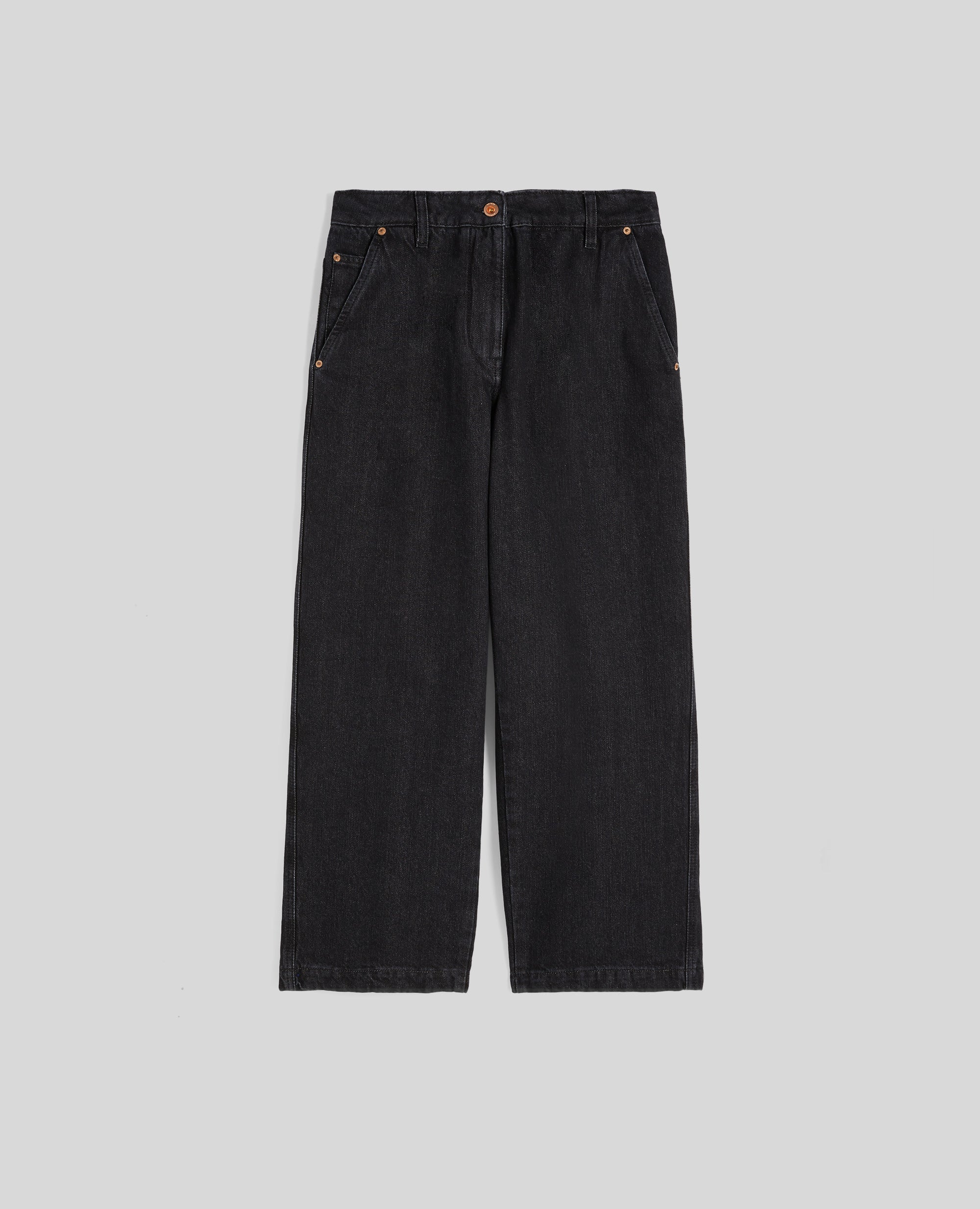 PANTALONE A VITA ALTA IN DENIM-DENIM NERO-BLACK DENIM-DENIM NEGRO-SCHWARZER DENIM-DENIM NOIR