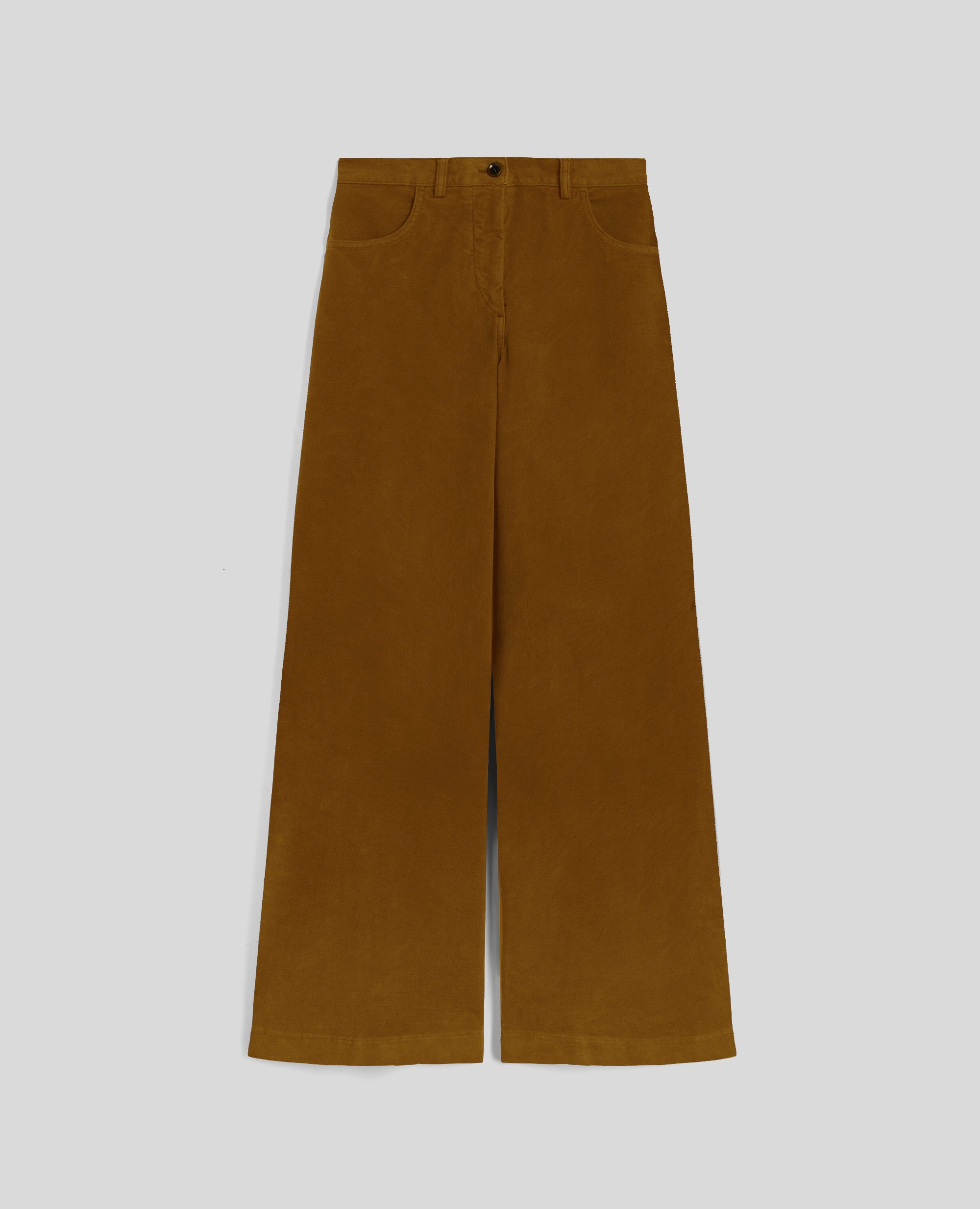 PANTALONE A VITA ALTA IN FUSTAGNO STRETCH-CANNELLA-CINNAMON-CANELA-ZIMT-CANNELLE