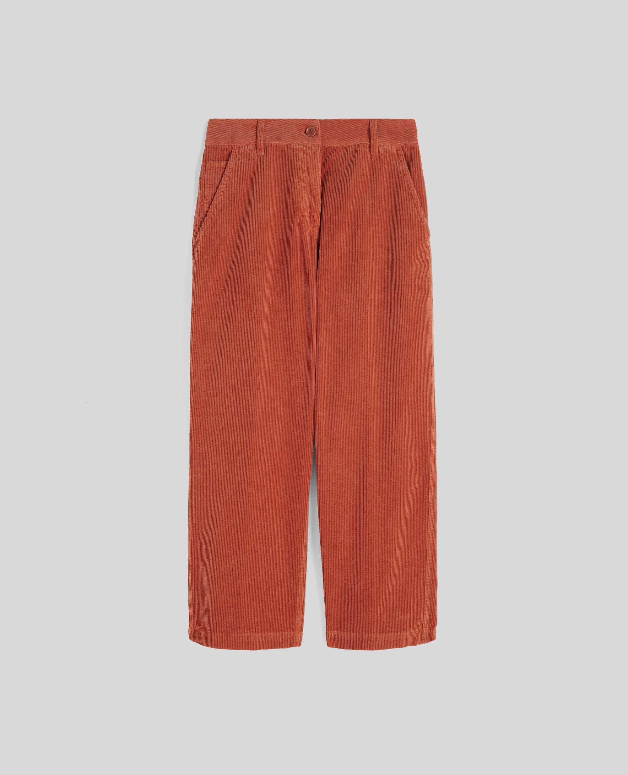 PANTALONE A VITA ALTA IN VELLUTO A COSTE-ARANCIO-ORANGE-NARANJA-ORANGE-ORANGE