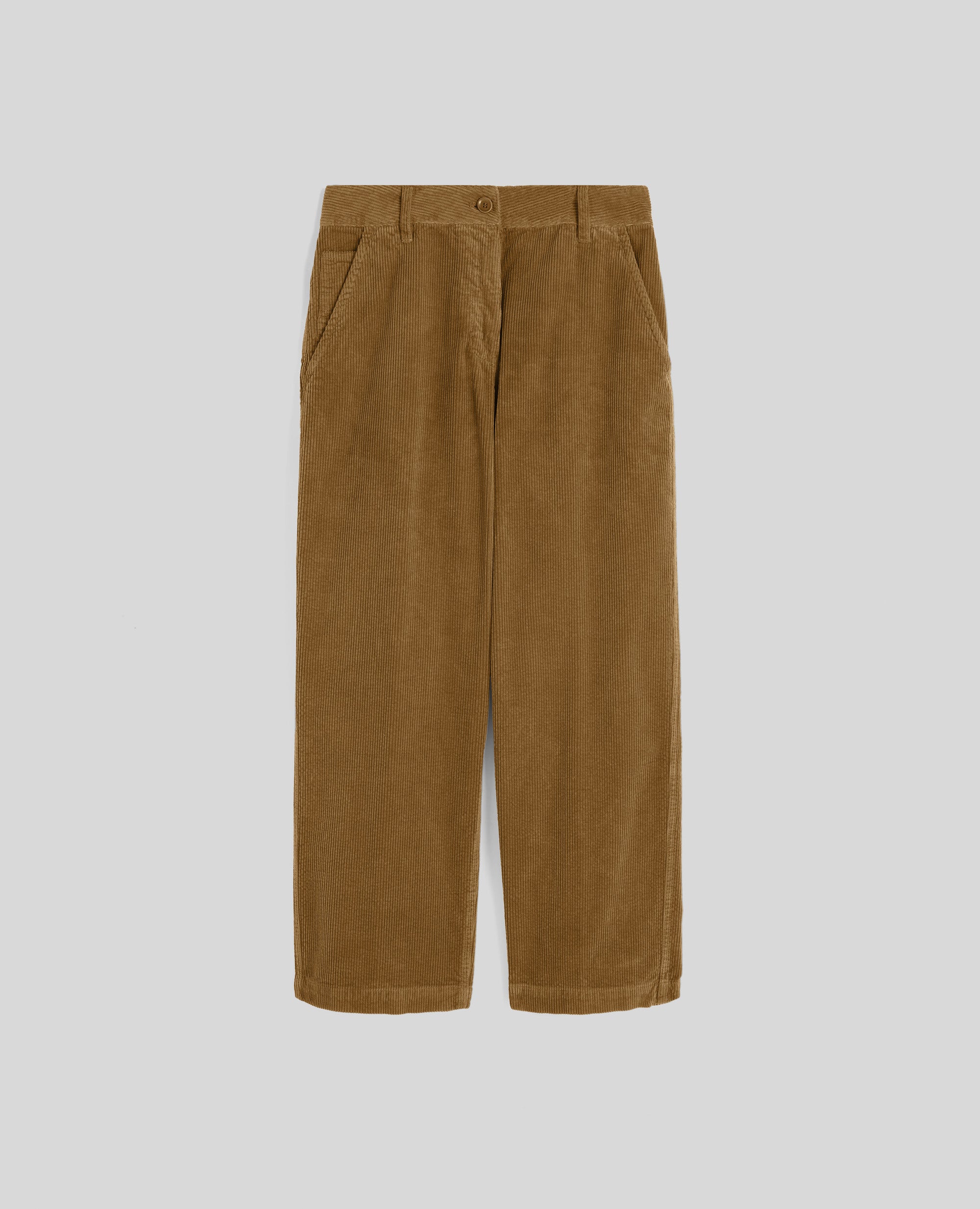 PANTALONE A VITA ALTA IN VELLUTO A COSTE-CANNELLA-CINNAMON-CANELA-ZIMT-CANNELLE