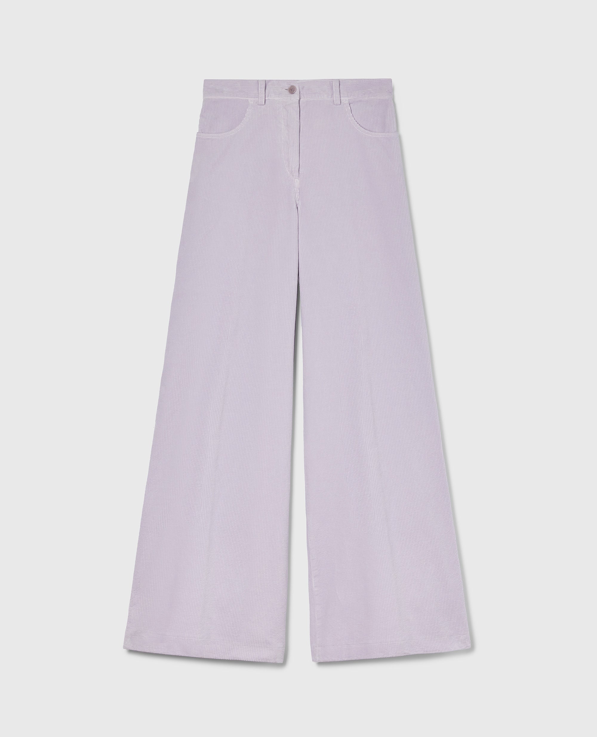 Pantalone a Zampa Vita Media in Cotone Millerighe-LILLA-LILAC-LILA-LILA-LILAS