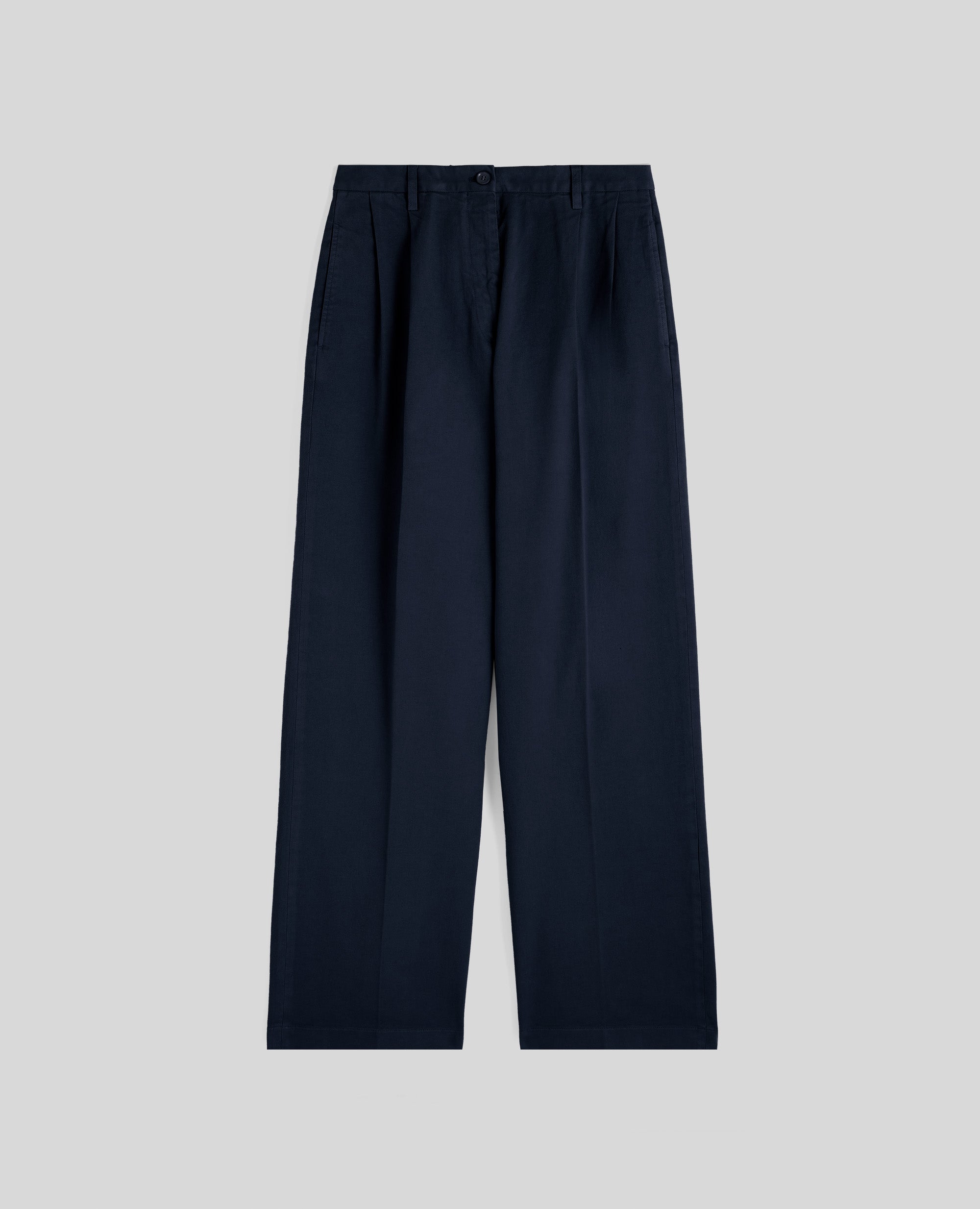 PANTALONE AMPIO IN GABARDINA DI COTONE-NAVY-NAVY-AZUL MARINO-NAVY-NAVY