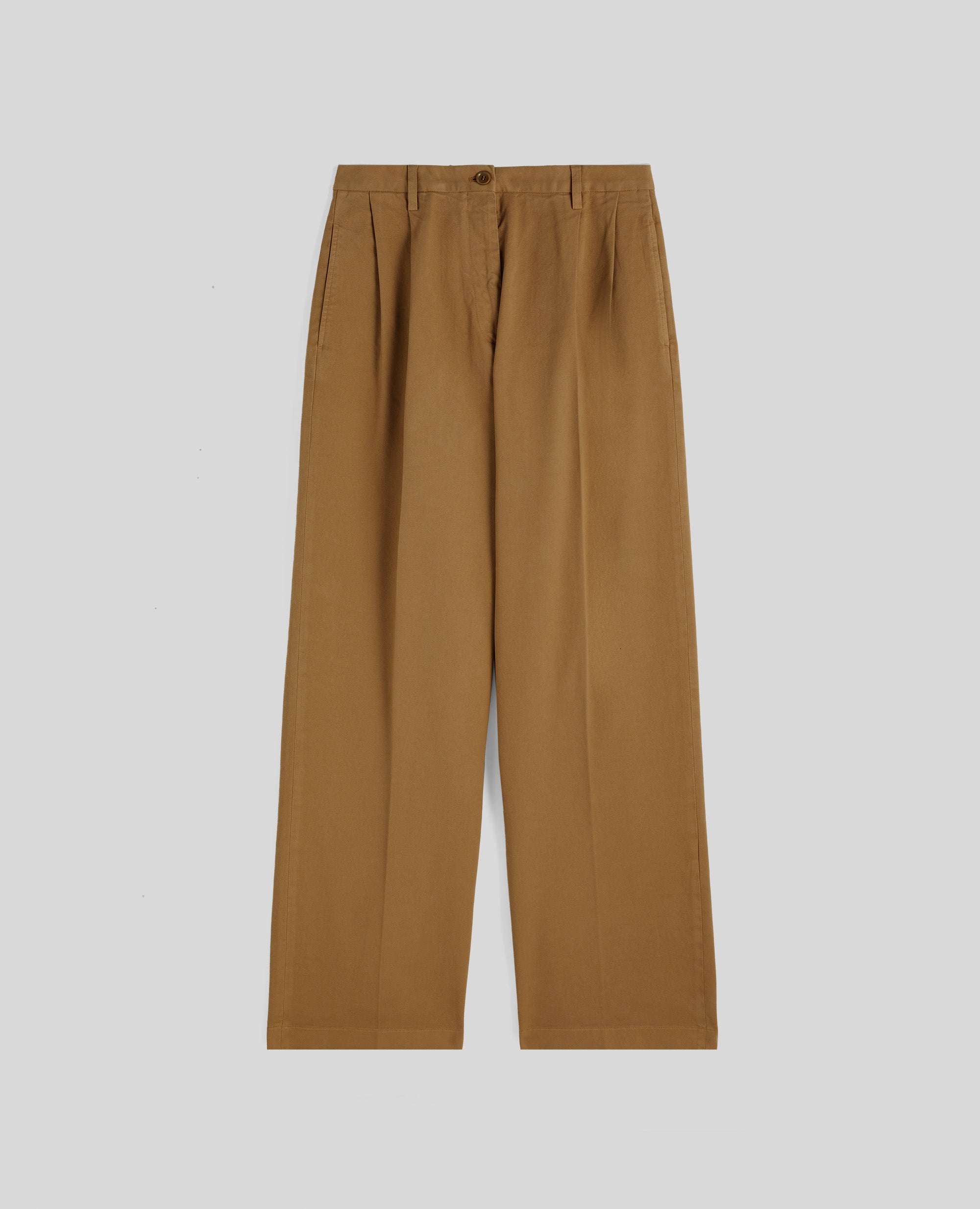 PANTALONE AMPIO IN GABARDINA DI COTONE-CANNELLA-CINNAMON-CANELA-ZIMT-CANNELLE