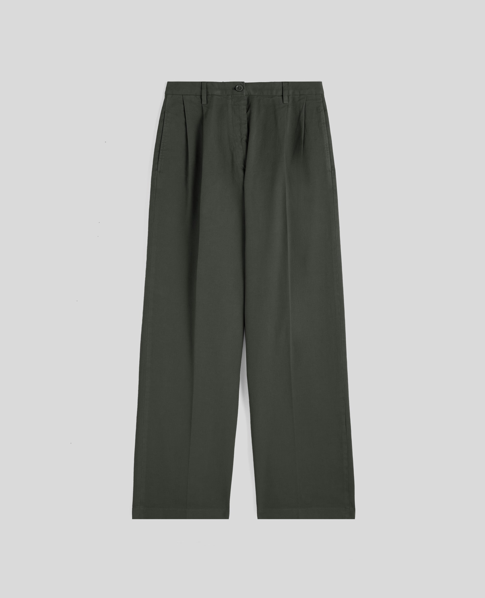 PANTALONE AMPIO IN GABARDINA DI COTONE-MILITARE-MILITARY-MILITAR-MILITAR-MILITAIRE