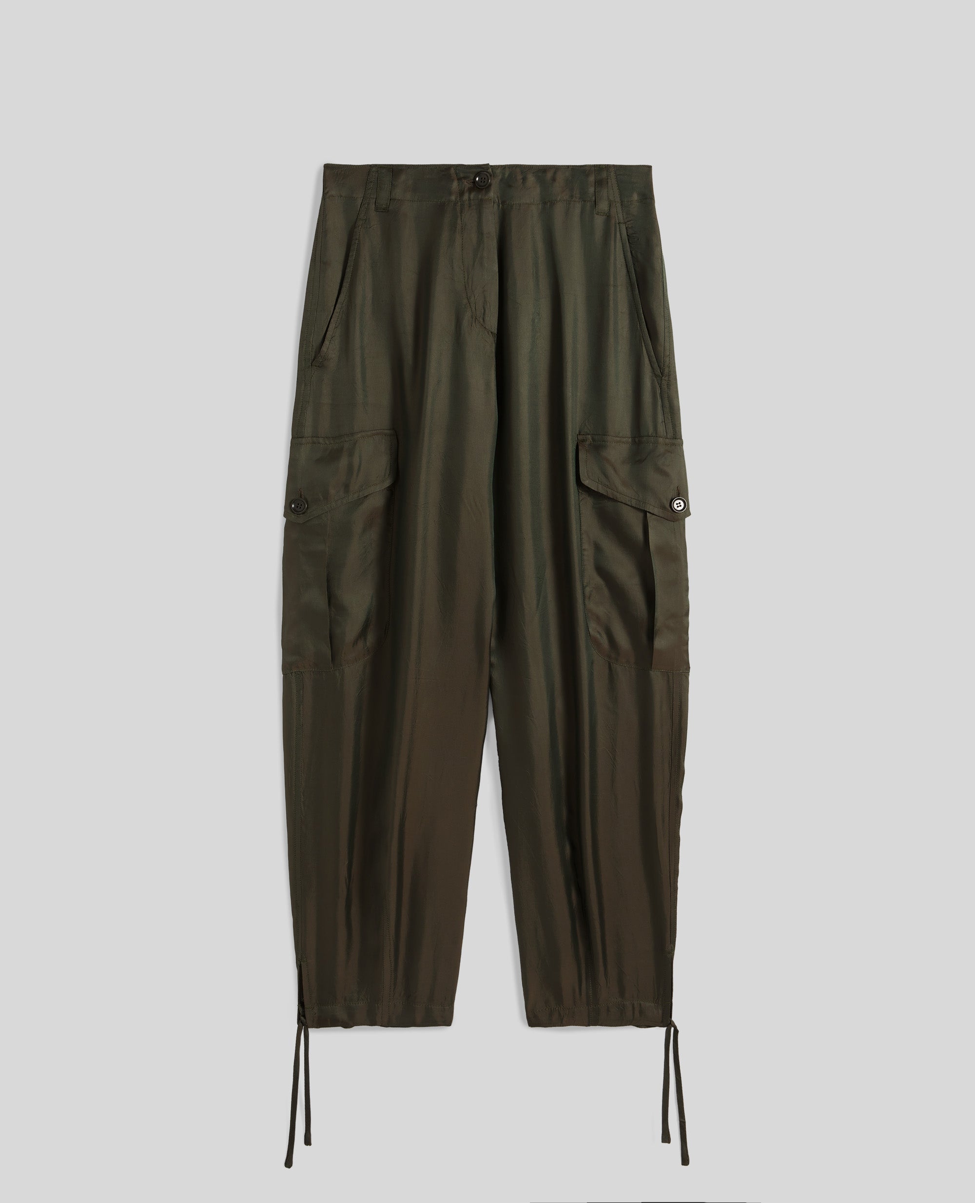 PANTALONE CARGO IN SAGLIA DI ACETATO E VISCOSA-MILITARE-MILITARY-MILITAR-MILITAR-MILITAIRE