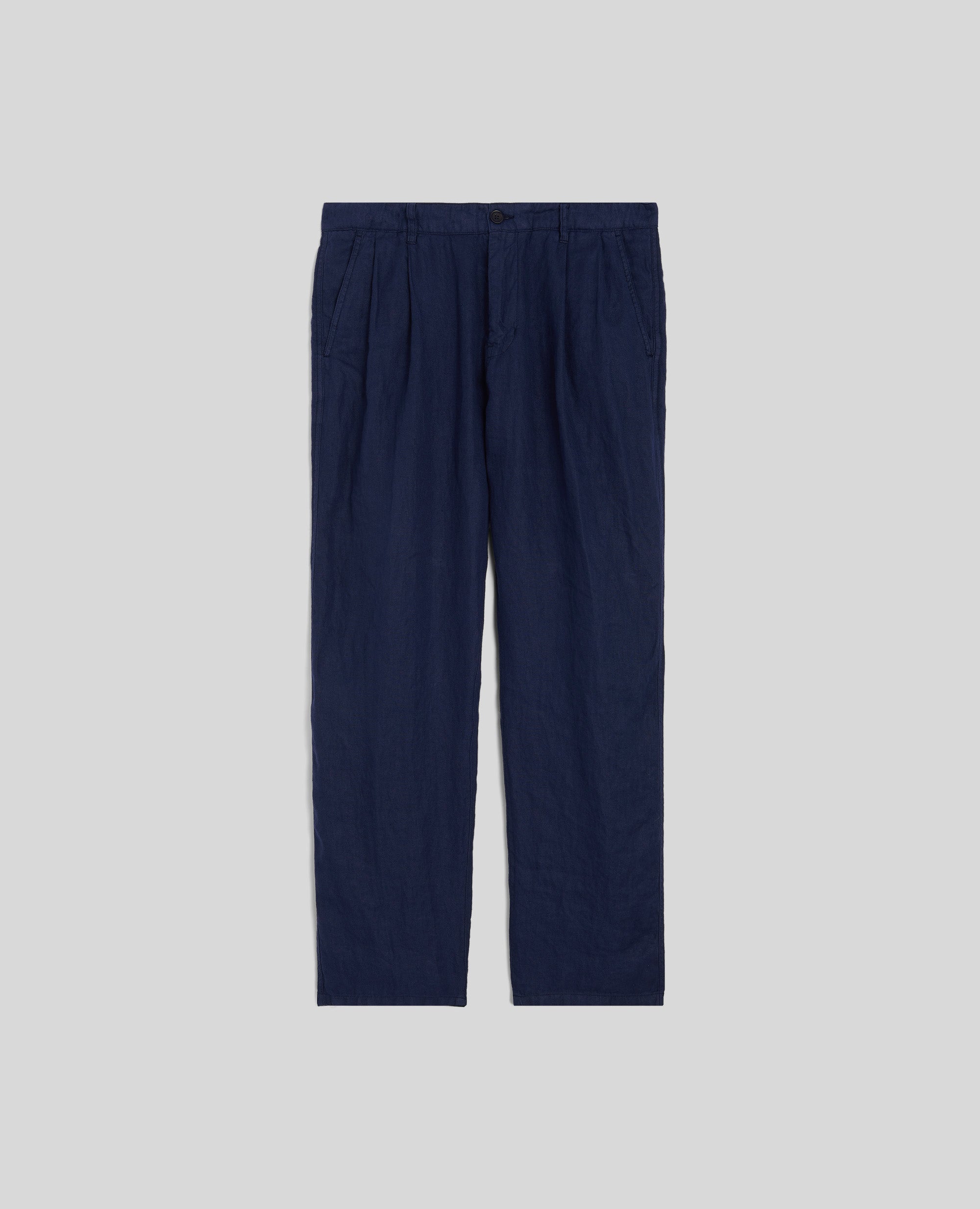 PANTALONE CON DOPPIA PINCE IN DRILL DI COTONE-BLU-BLUE-AZUL-BLAU-BLEU