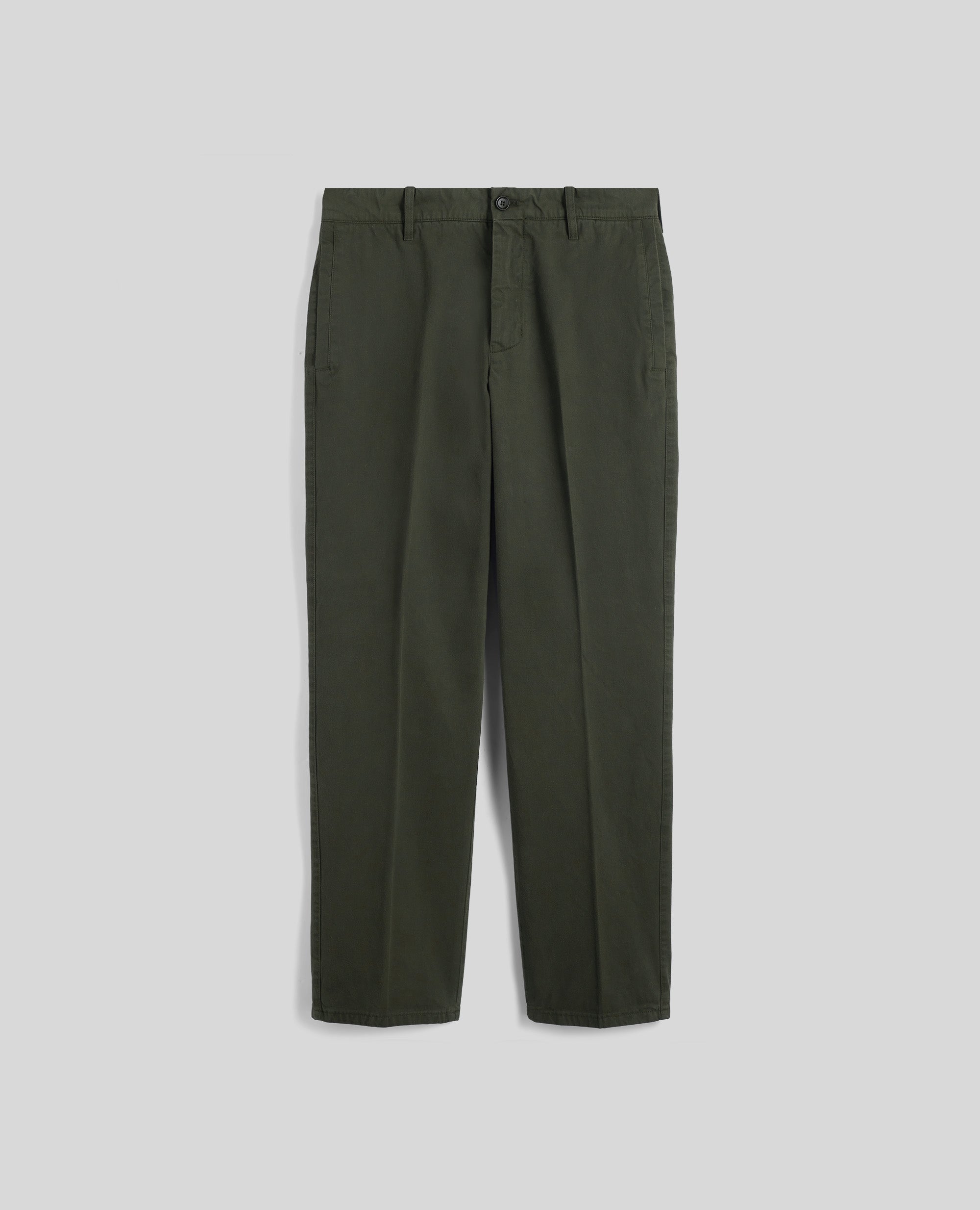 PANTALONE FLATS IN GABARDINA DI COTONE-MILITARE-MILITARY-MILITAR-MILITAR-MILITAIRE