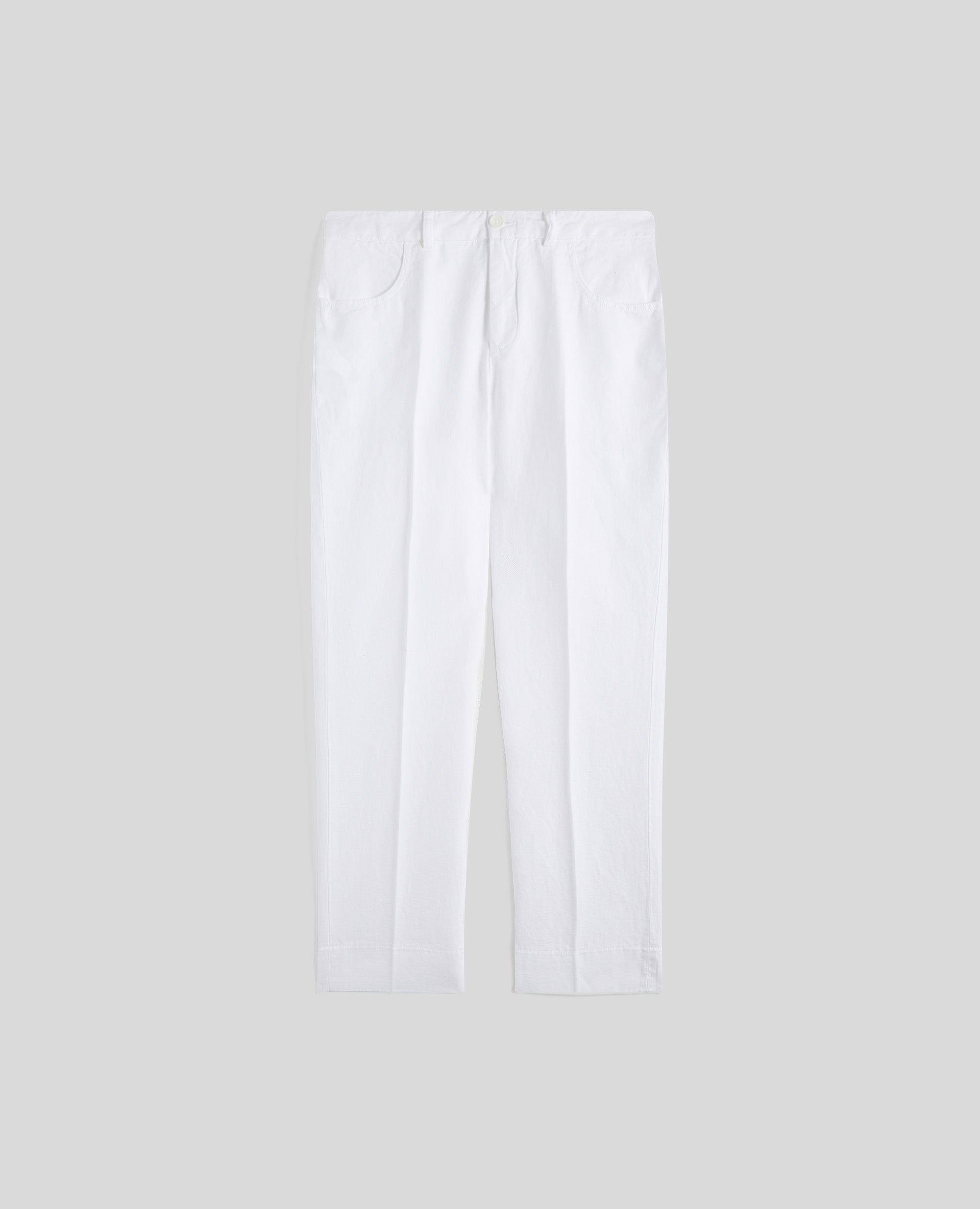 PANTALONE IN GABARDINA DI COTONE E LINO-BIANCO-WHITE-BLANCO-WEISS-BLANC