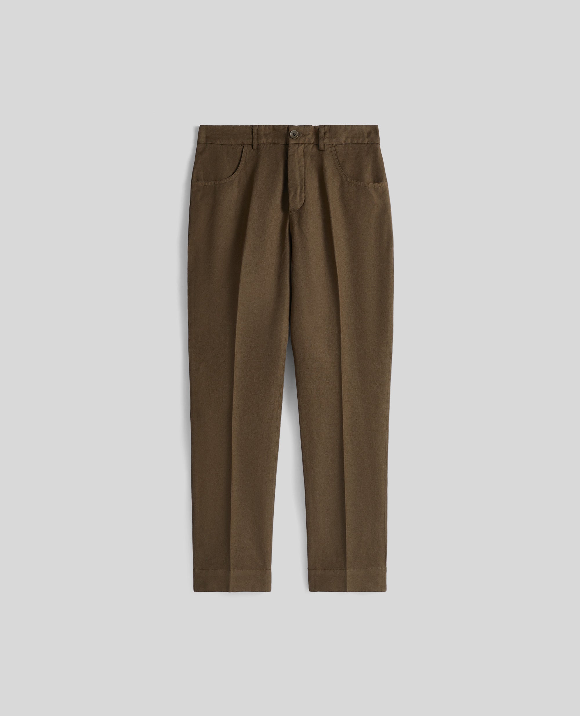 PANTALONE IN GABARDINA DI COTONE E LINO-MILITARE-MILITARY-MILITAR-MILITAR-MILITAIRE