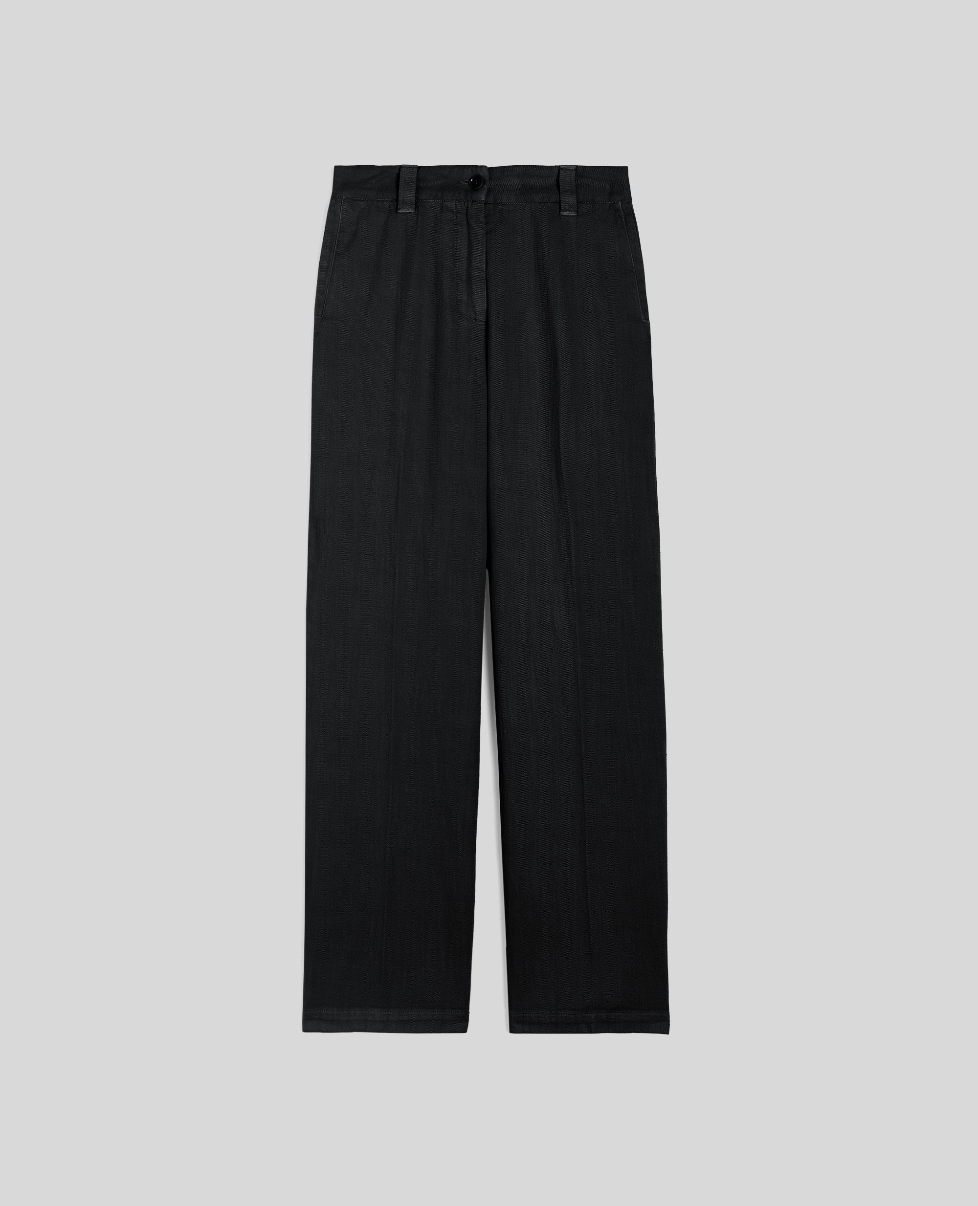 PANTALONE IN GABARDINA DI COTONE-NERO-BLACK-NEGRO-SCHWARZ-NOIR