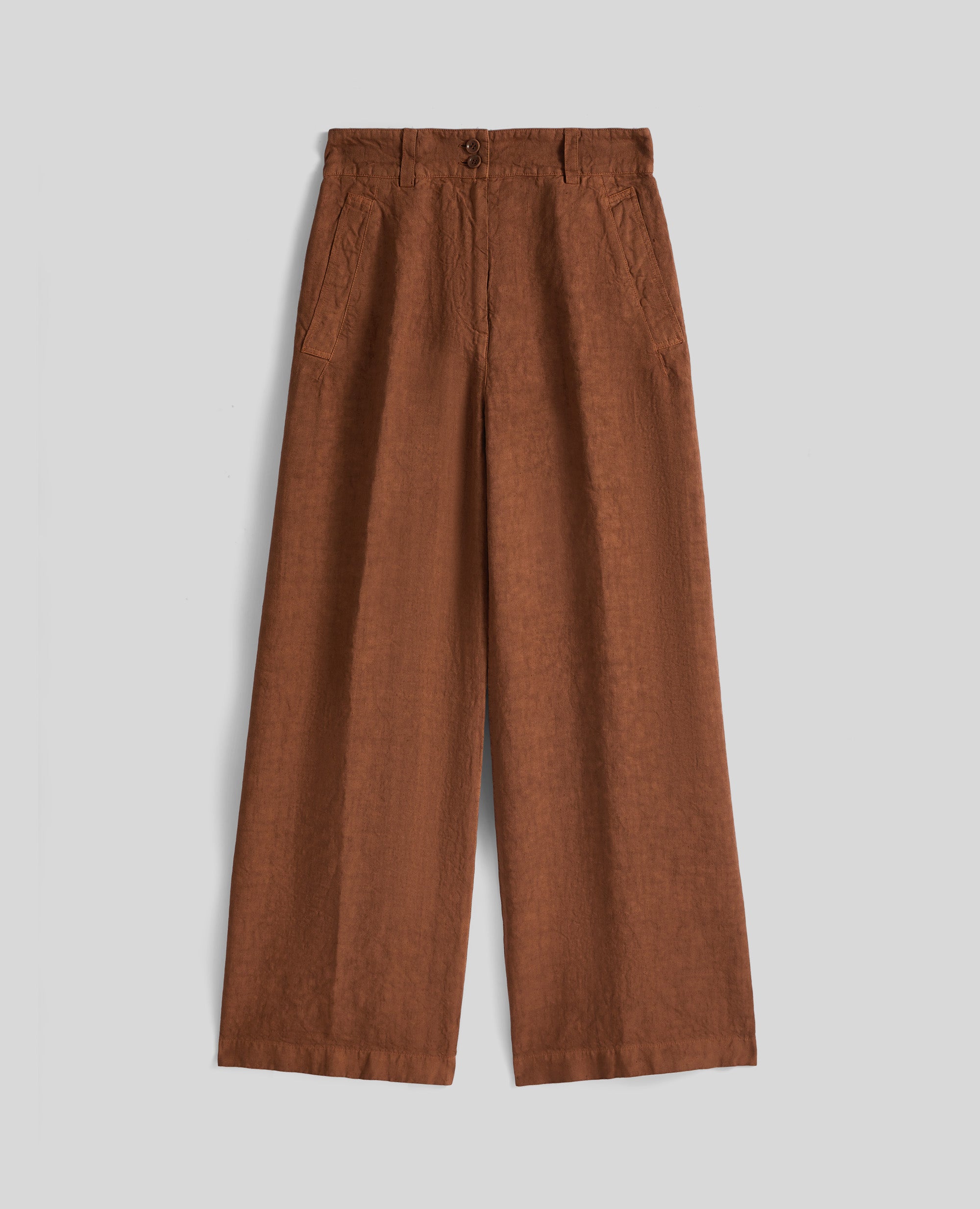 PANTALONE IN LINO FIAMMATO-TERRA-EARTH-TIERRA-ERDE-TERRE