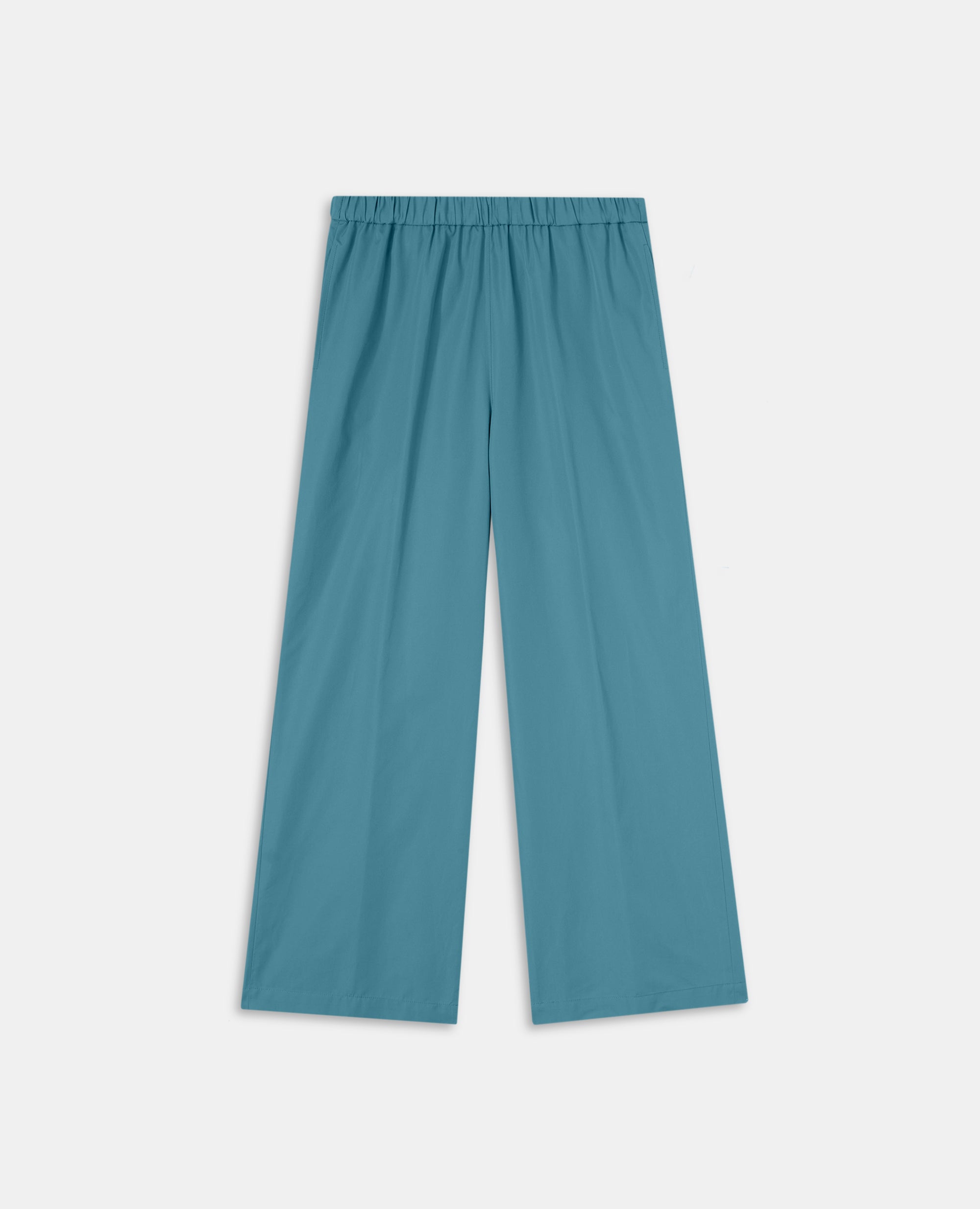 PANTALONE IN POPELINE DI COTONE-ACQUA-AQUAMARINE-AGUA-AQUAMARINBLAU-AIGUE-MARINE