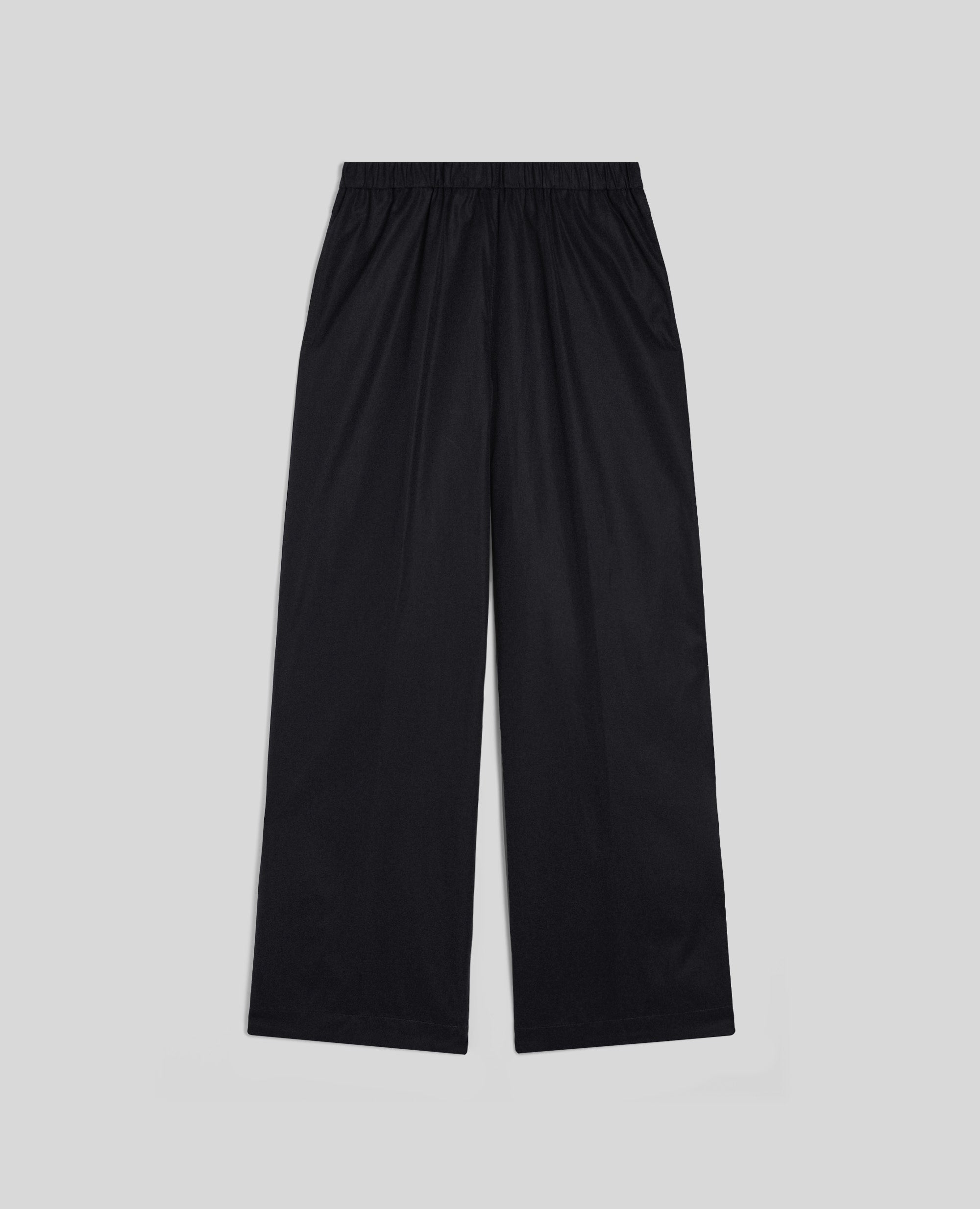 PANTALONE IN POPELINE DI COTONE-NERO-BLACK-NEGRO-SCHWARZ-NOIR